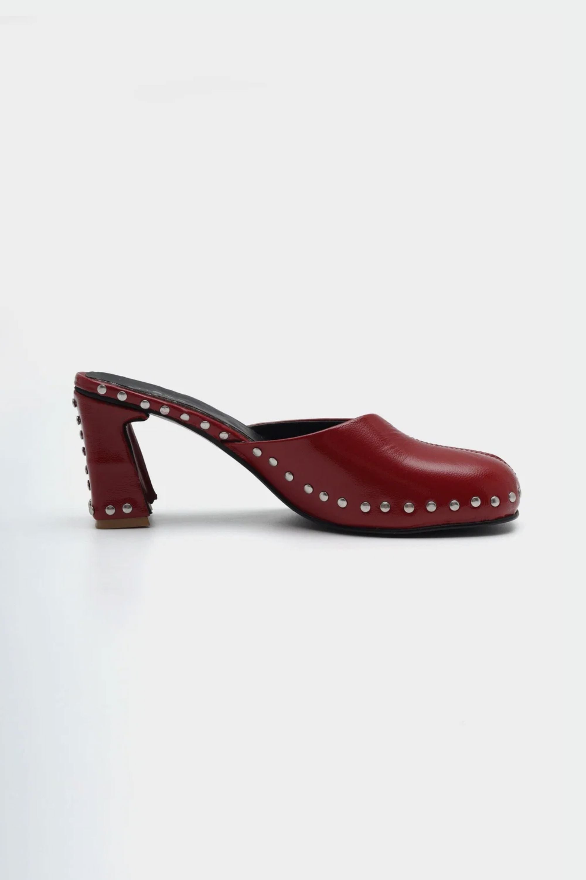 Runway Studded Mule Heels in Crimson