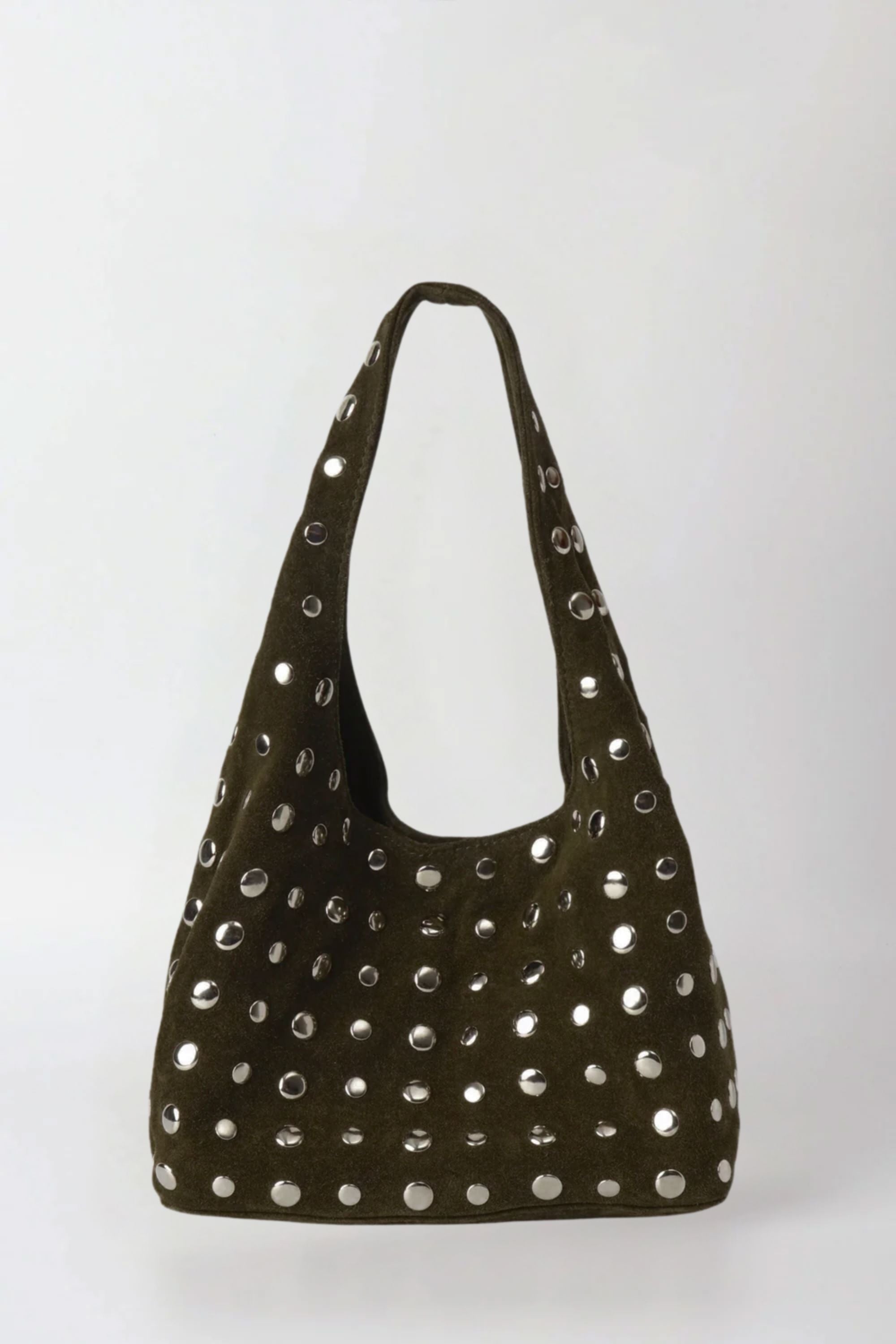 Icon Studded Midi in Olive Green Suede