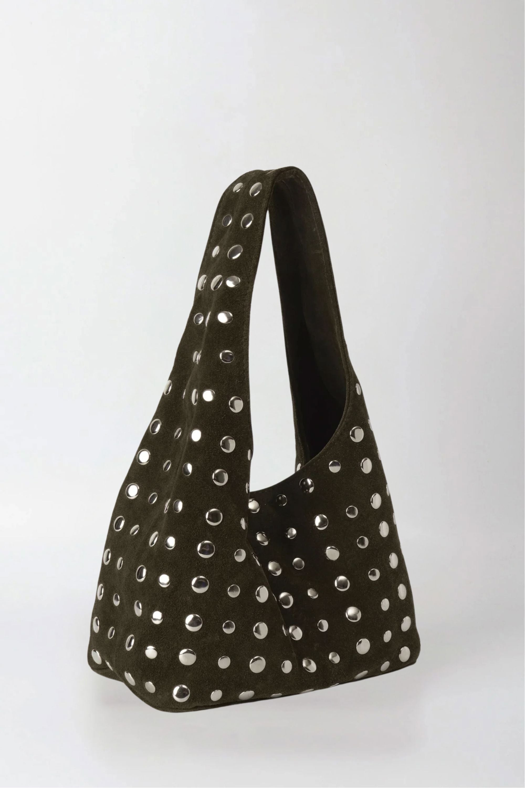 Icon Studded Midi in Olive Green Suede