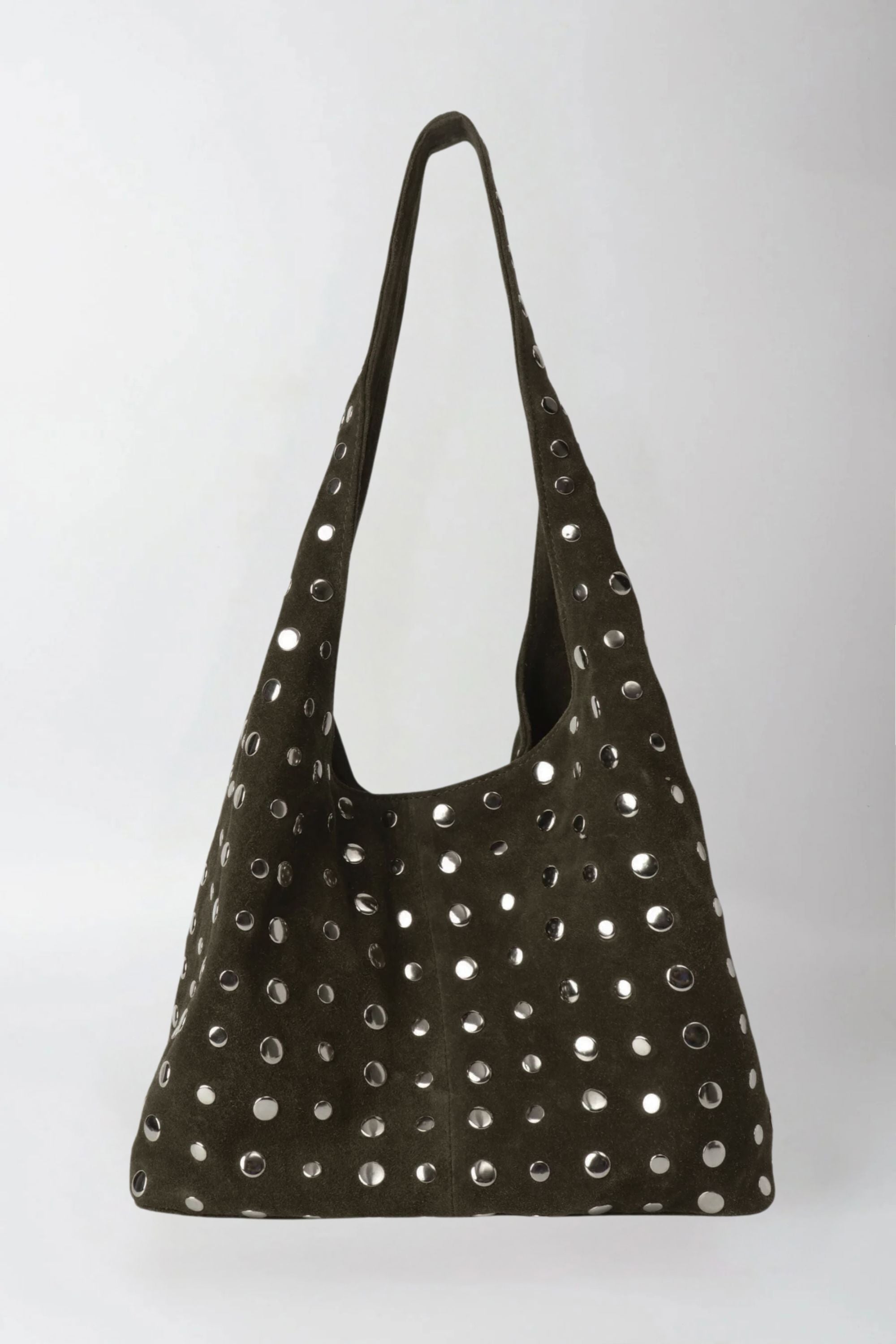 Icon Studded Tote in Olive Green Suede