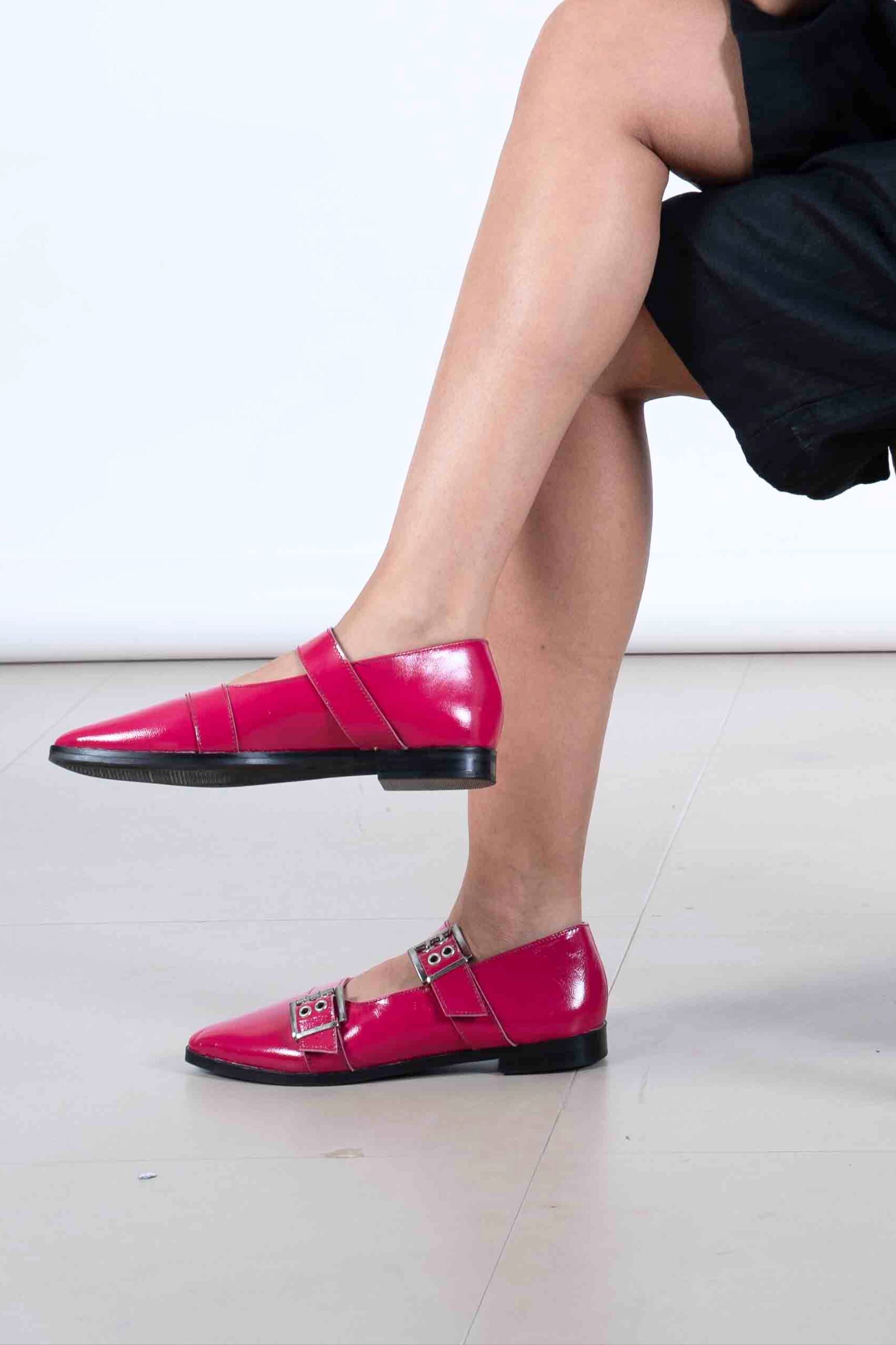 Buckled Ballet Flats in Hot Pink