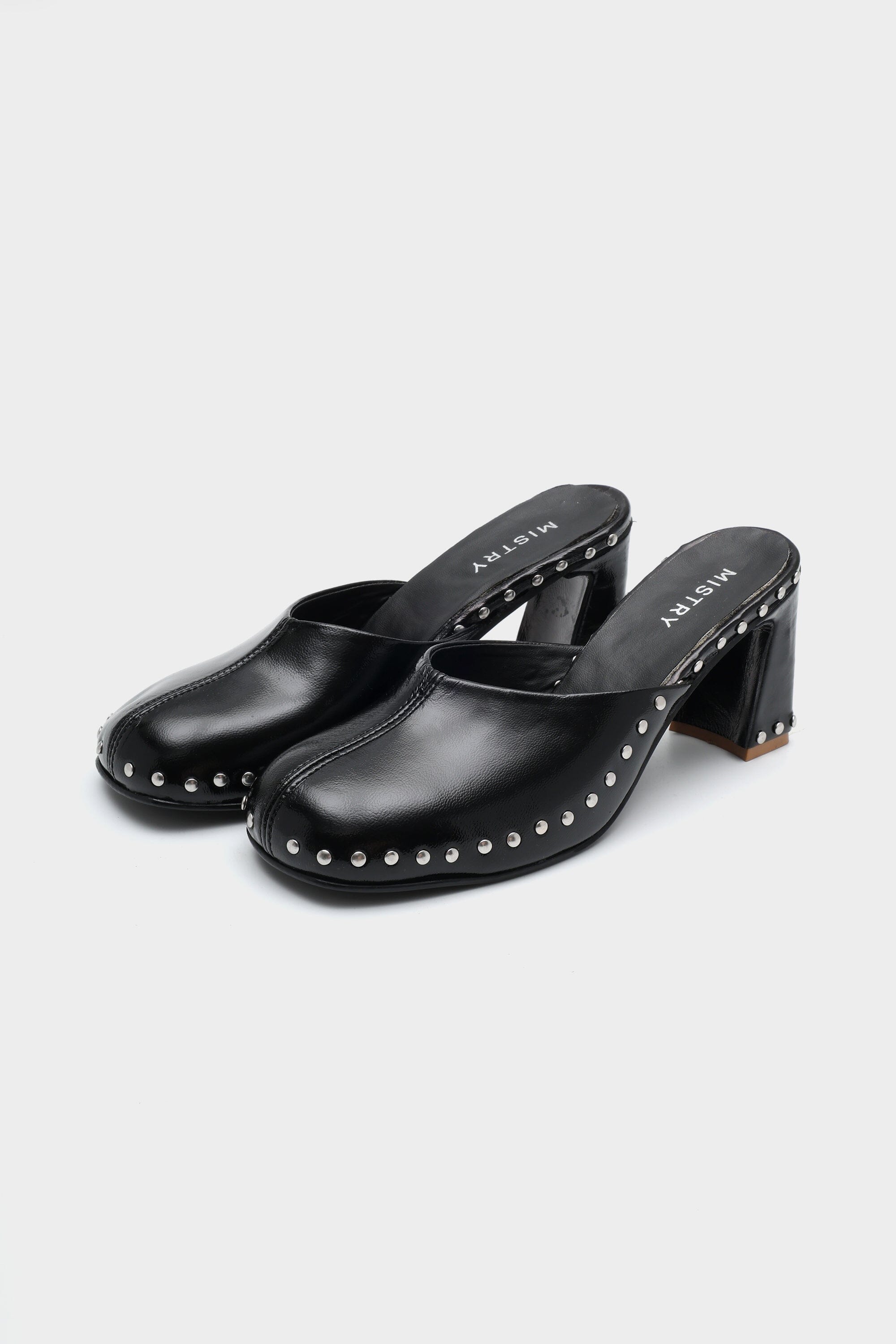 Runway Studded Mule Heels in Onyx
