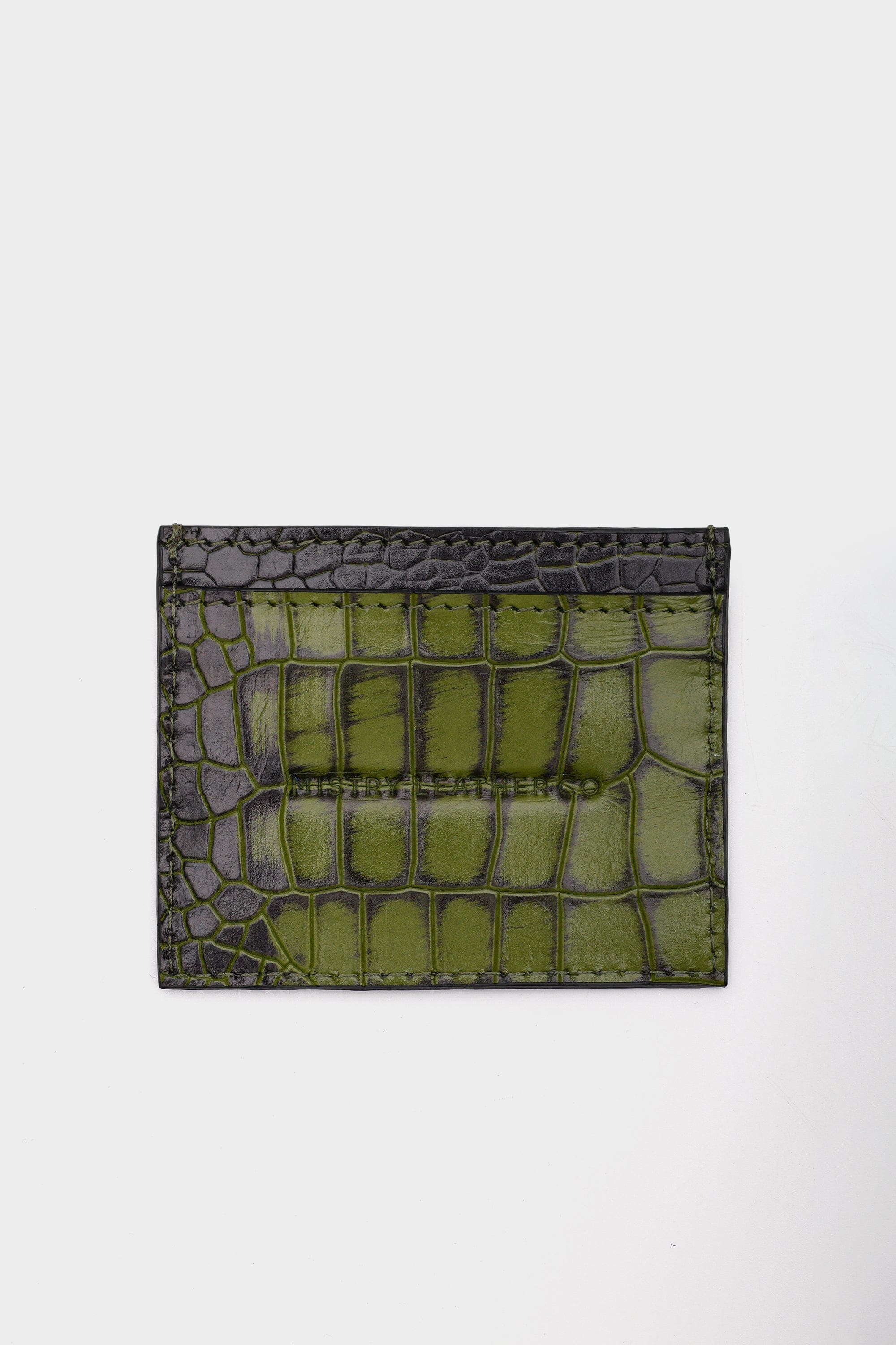 Croc Embossed Everyday Cardholder in Dark Olive