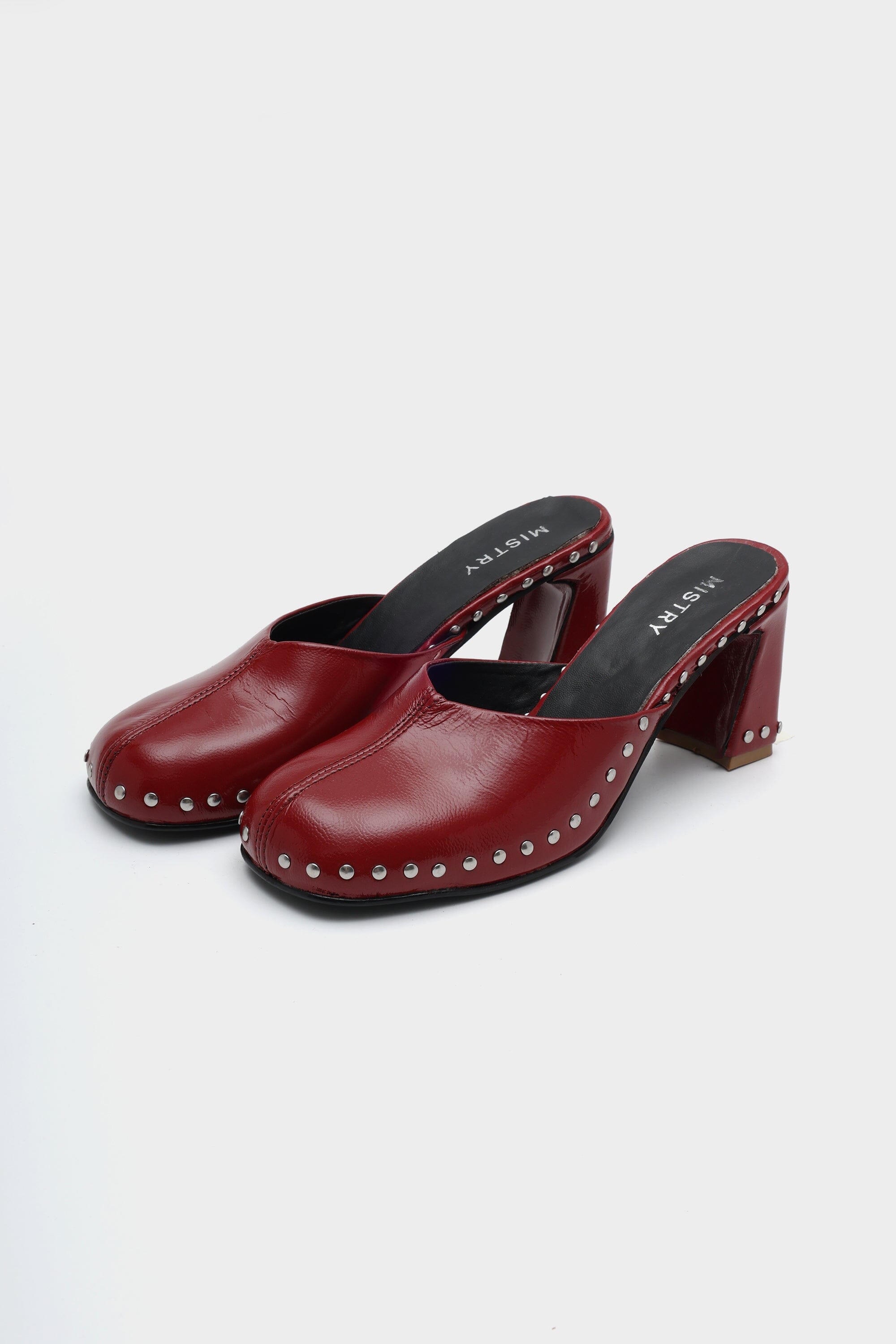 Runway Studded Mule Heels in Crimson
