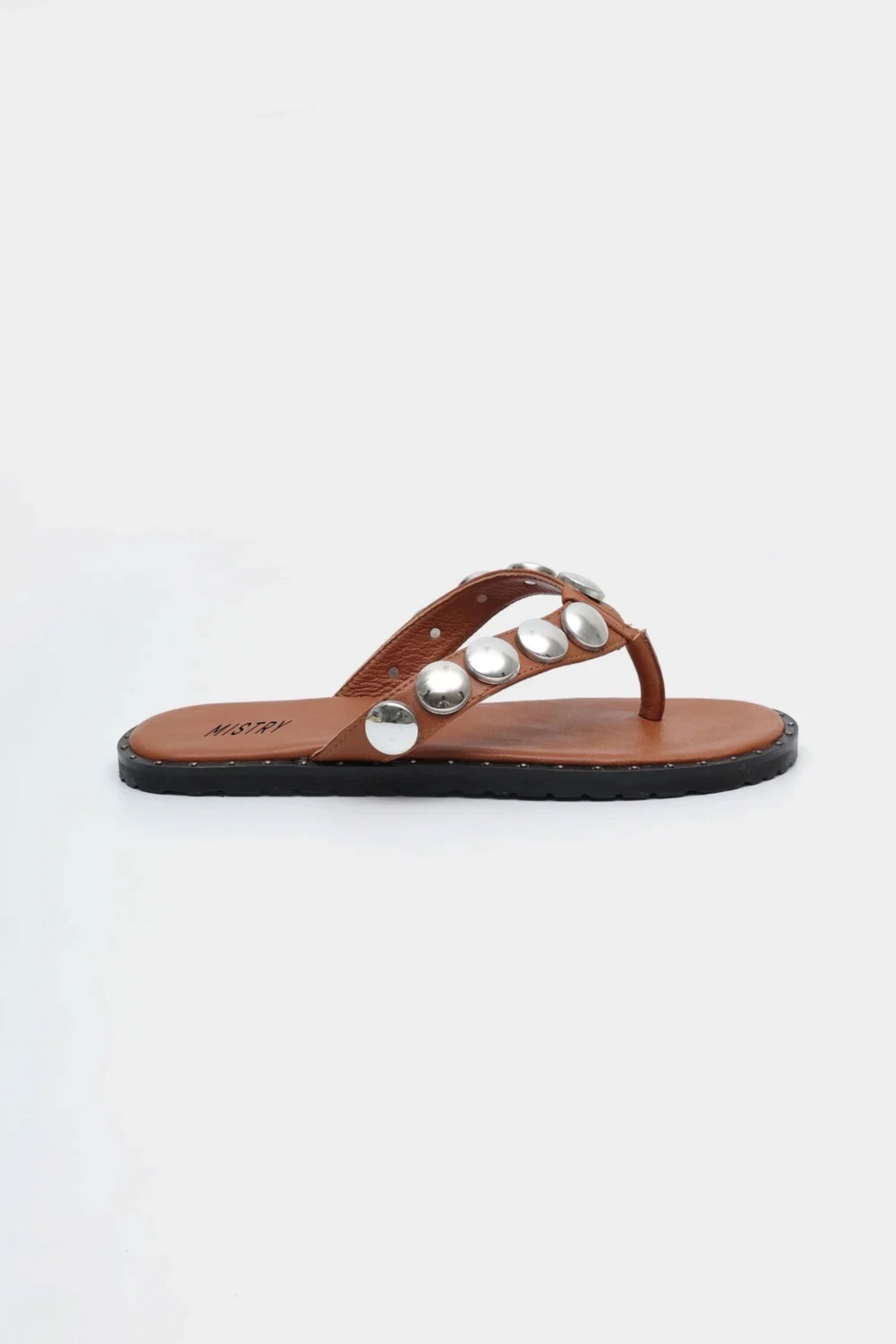 Icon Studded Flip Flops in Tan