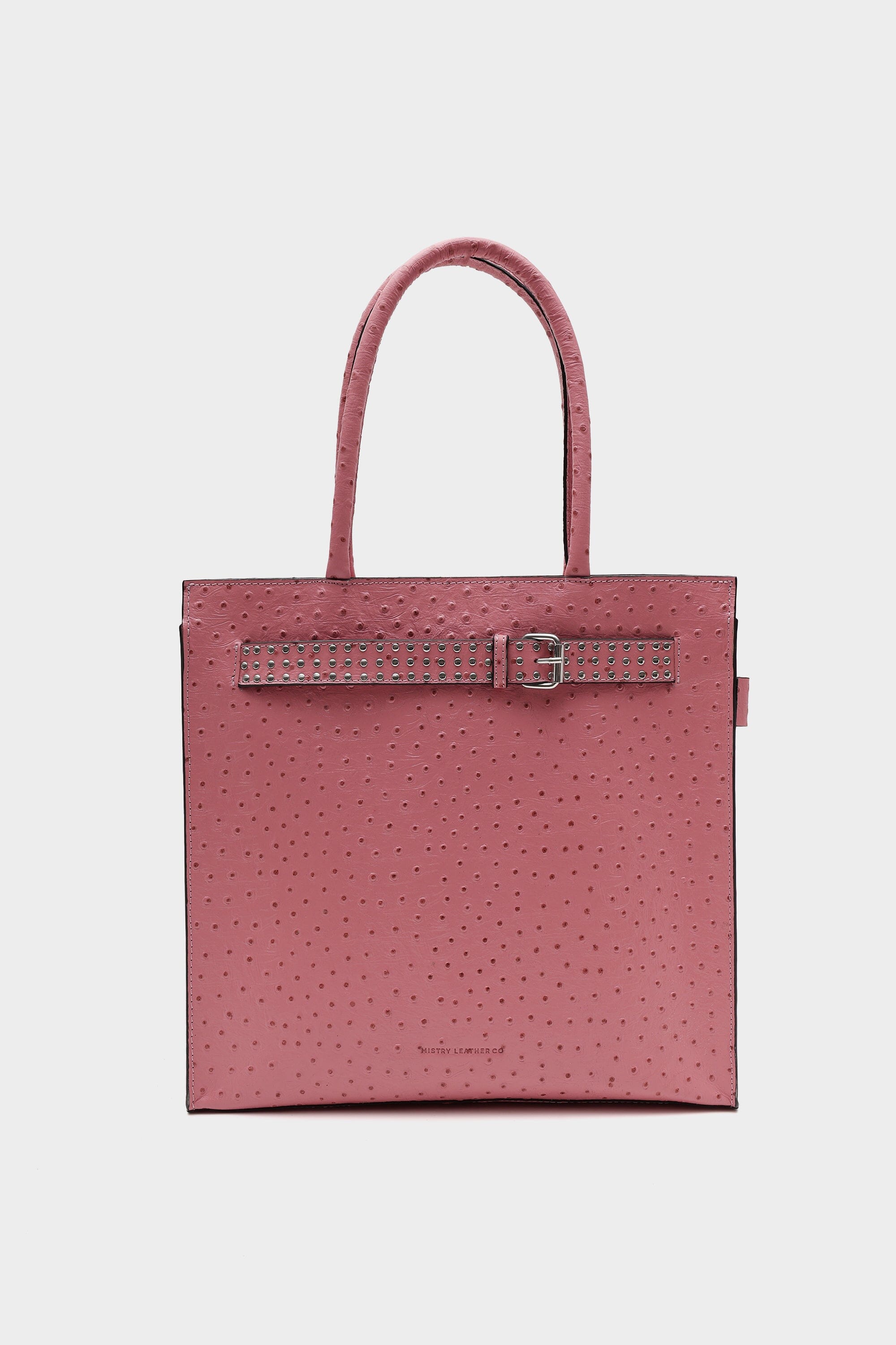 Box Tote Pink Ostrich with Buckled Details