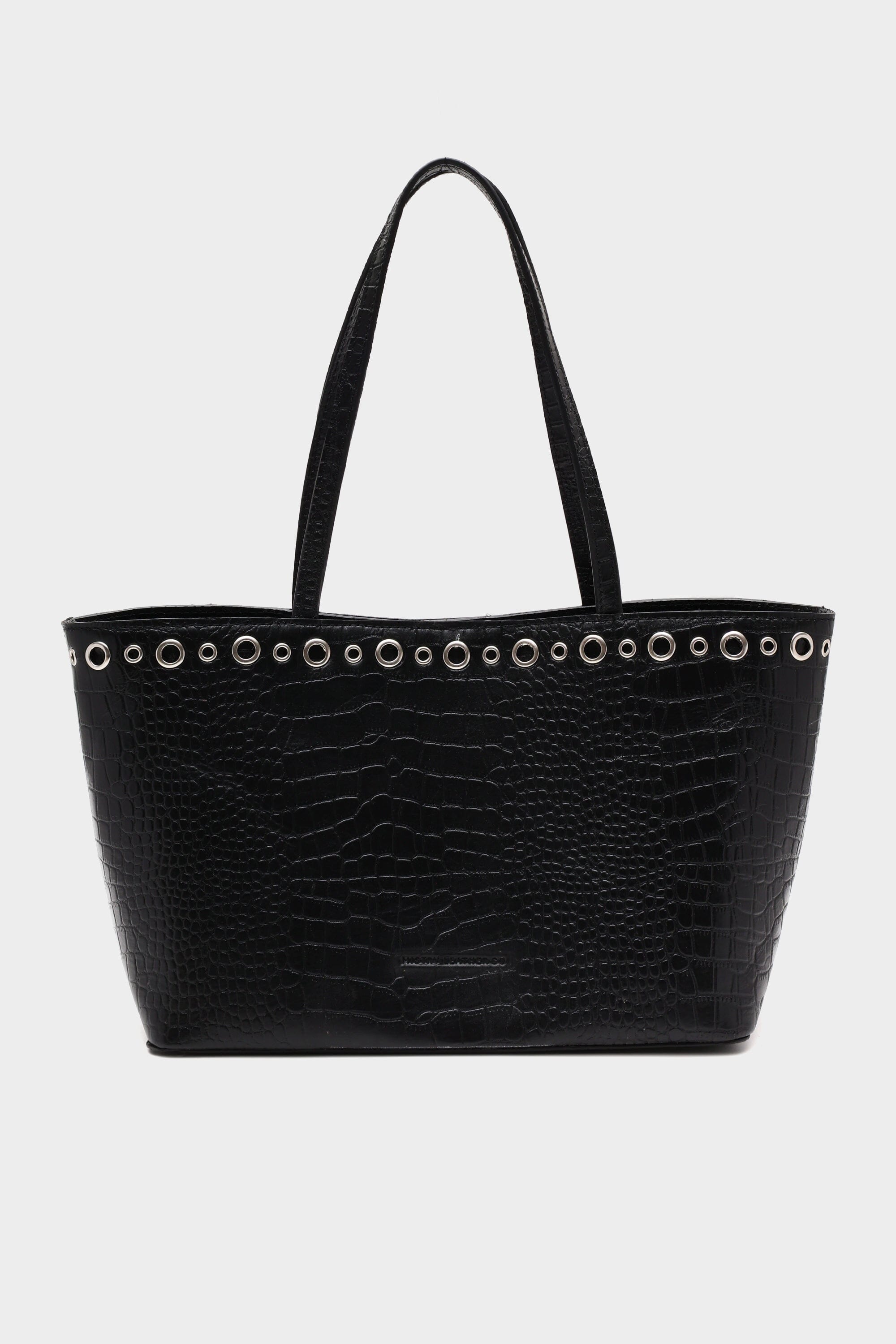 Basic Tote Mini in Black Croc with Eyelet Details