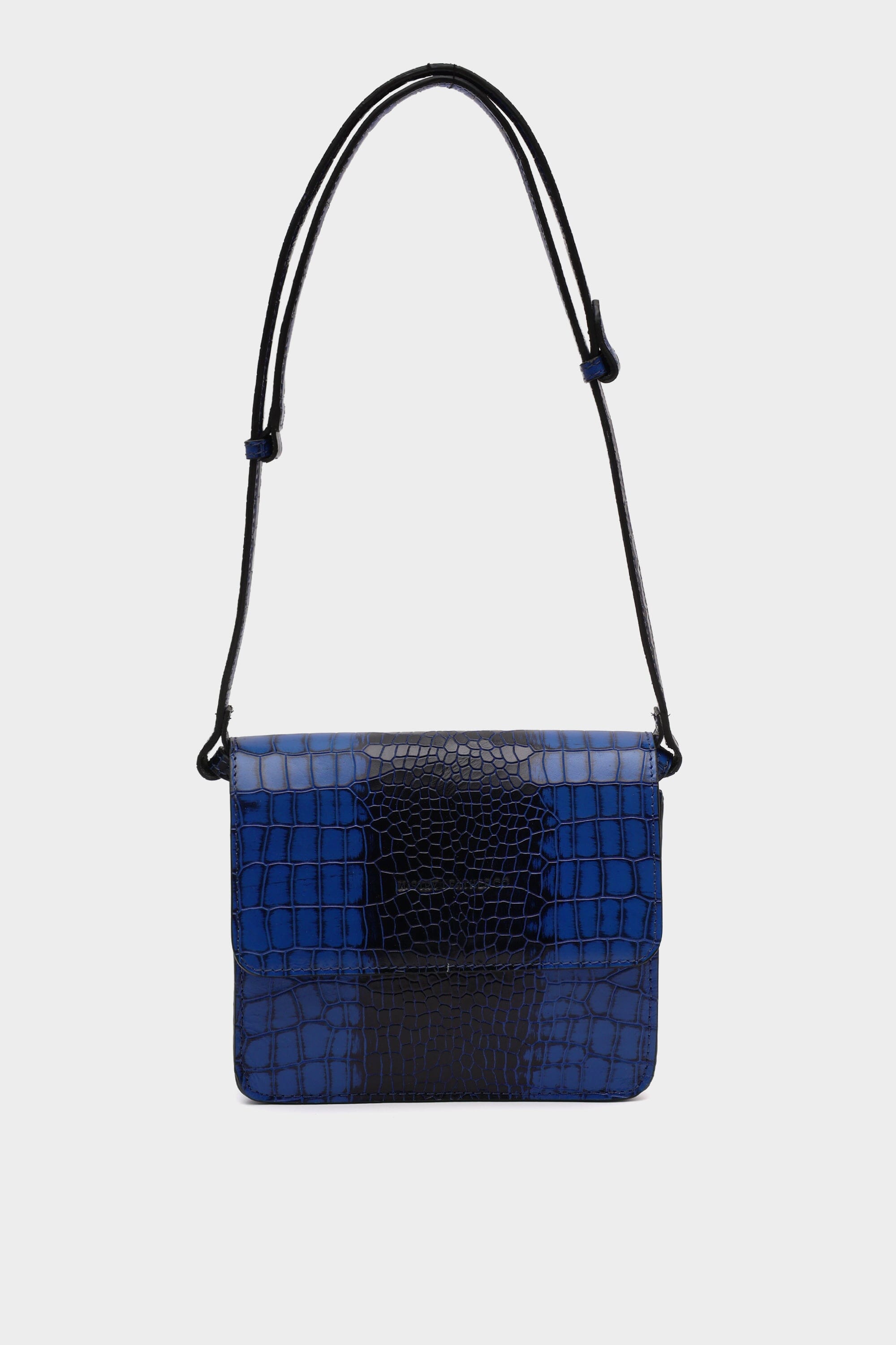 Classic Flap Croc Embossed Bag in Midnight Blue