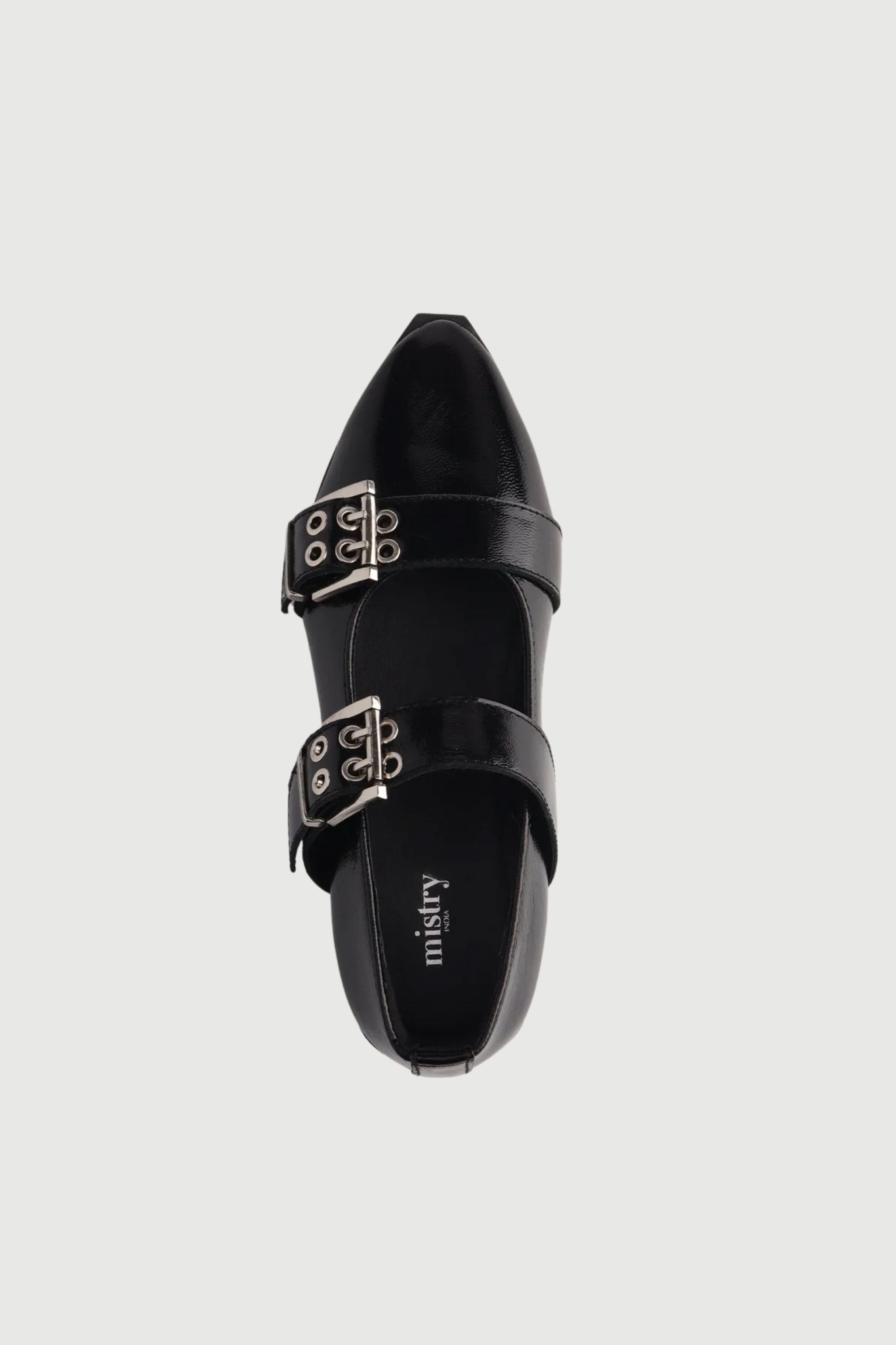 Buckled Ballet Flats in Black Patent Leather