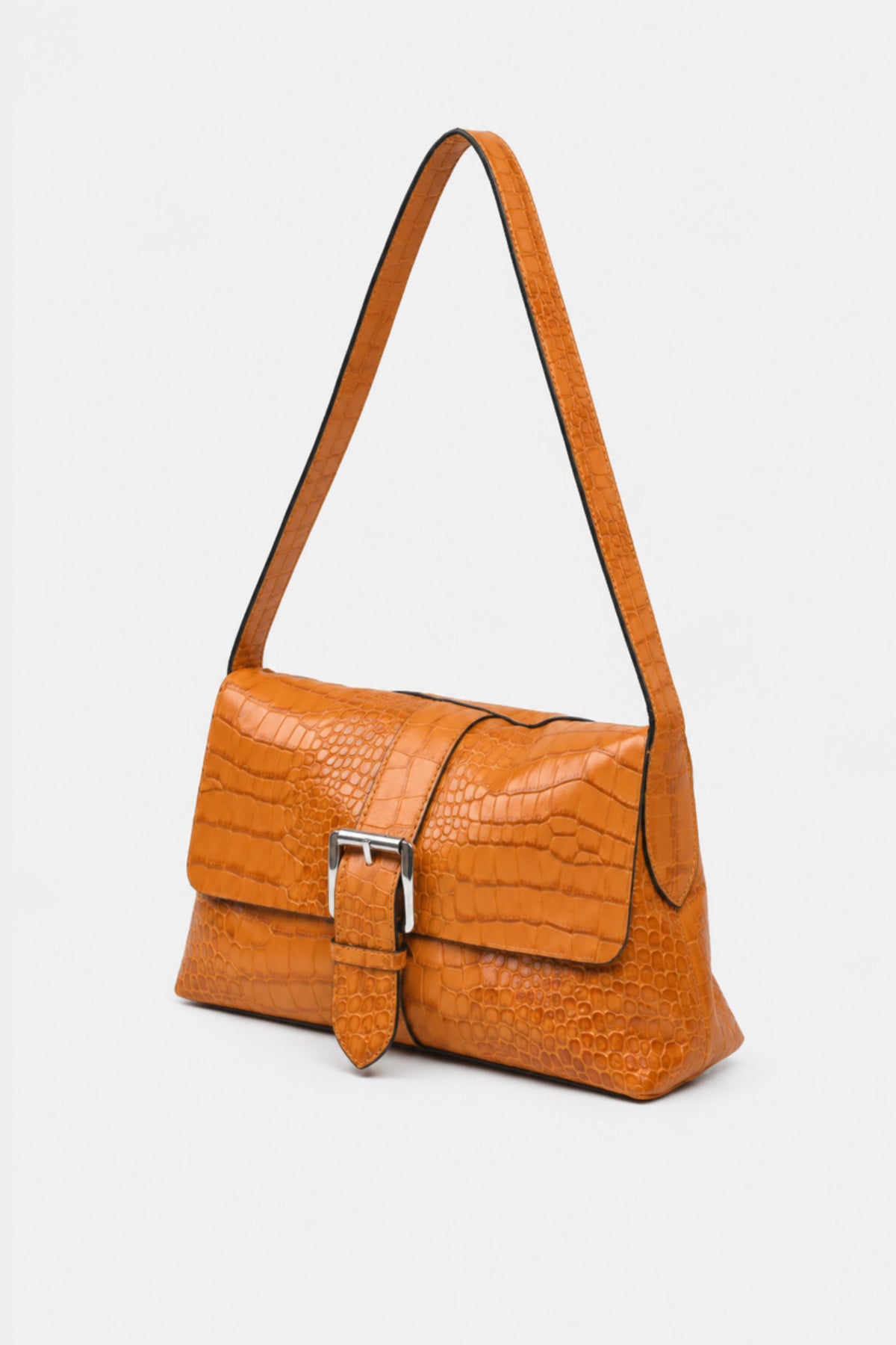 Marlow Flap Bag in Orange Croc Embossed leather