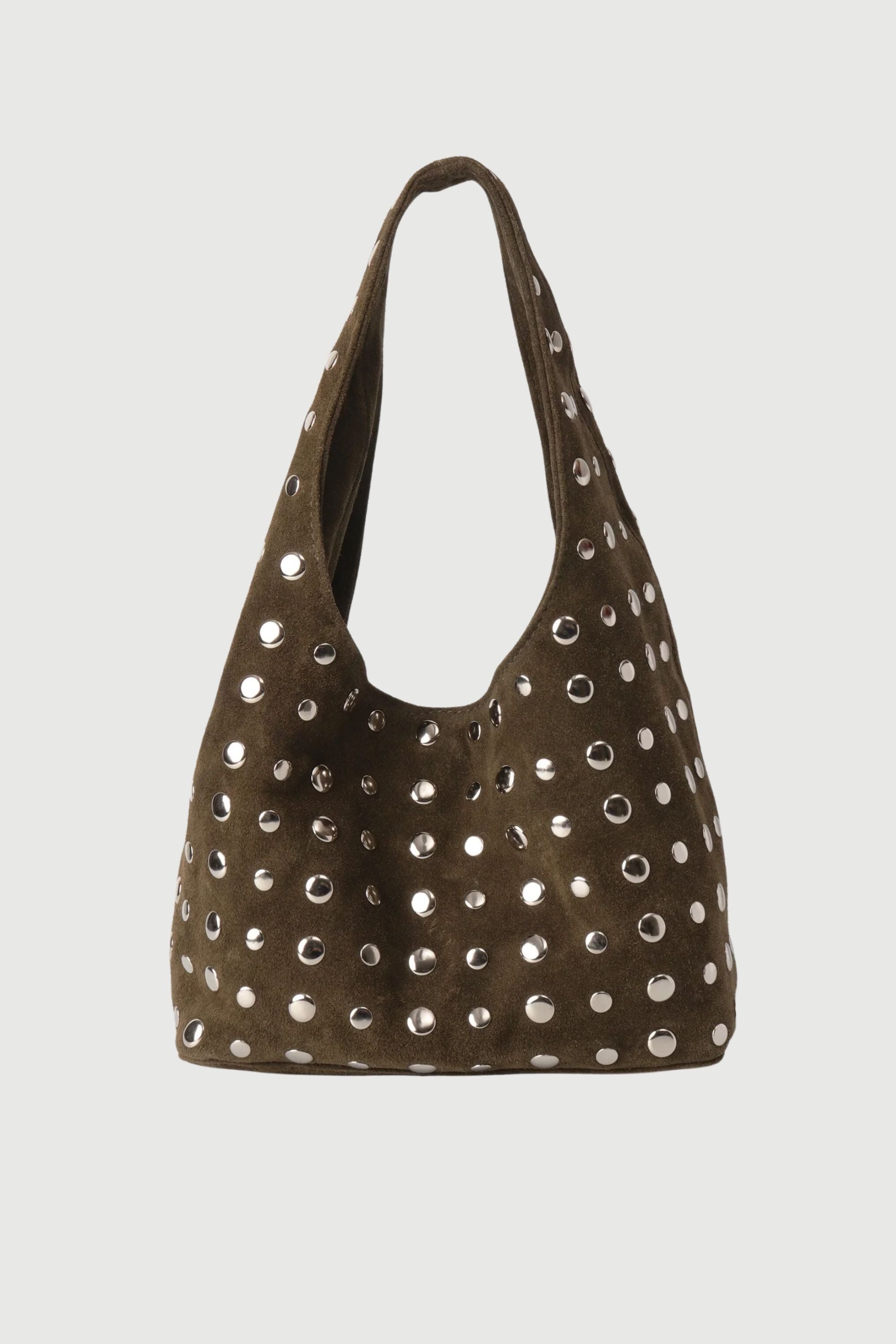 Icon Studded Midi in Olive Green Suede