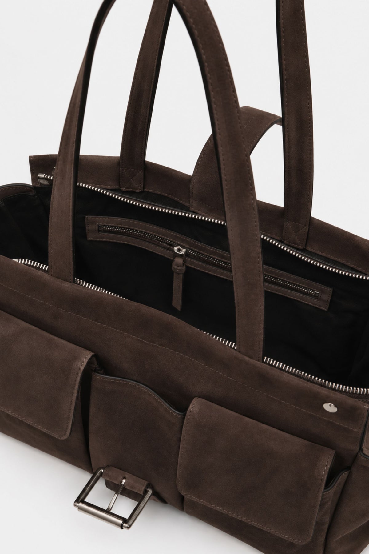 Rover Tote in Brown Suede with Buckled Detailing