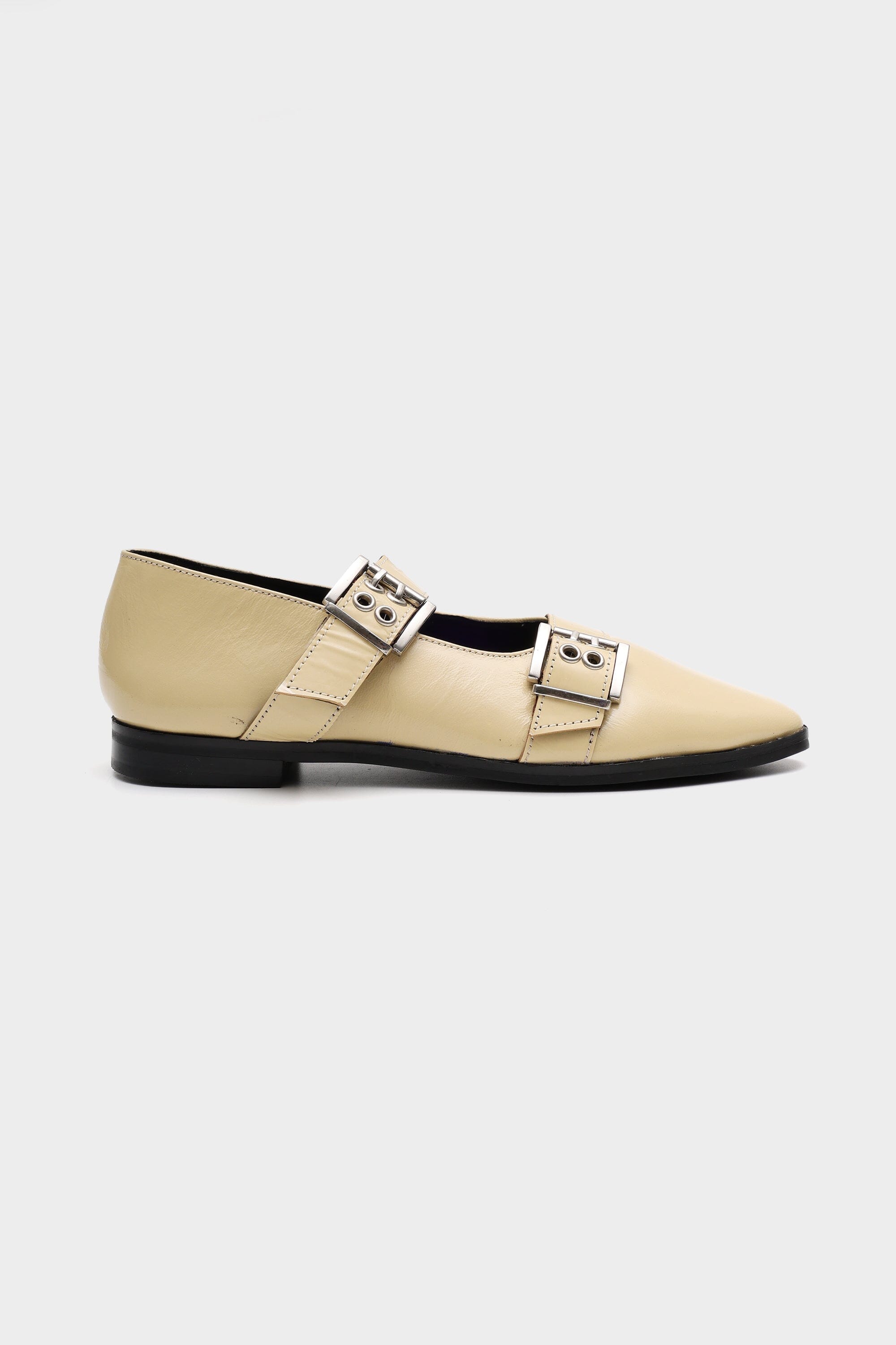 Buckled Ballet Flats in Butter Yellow