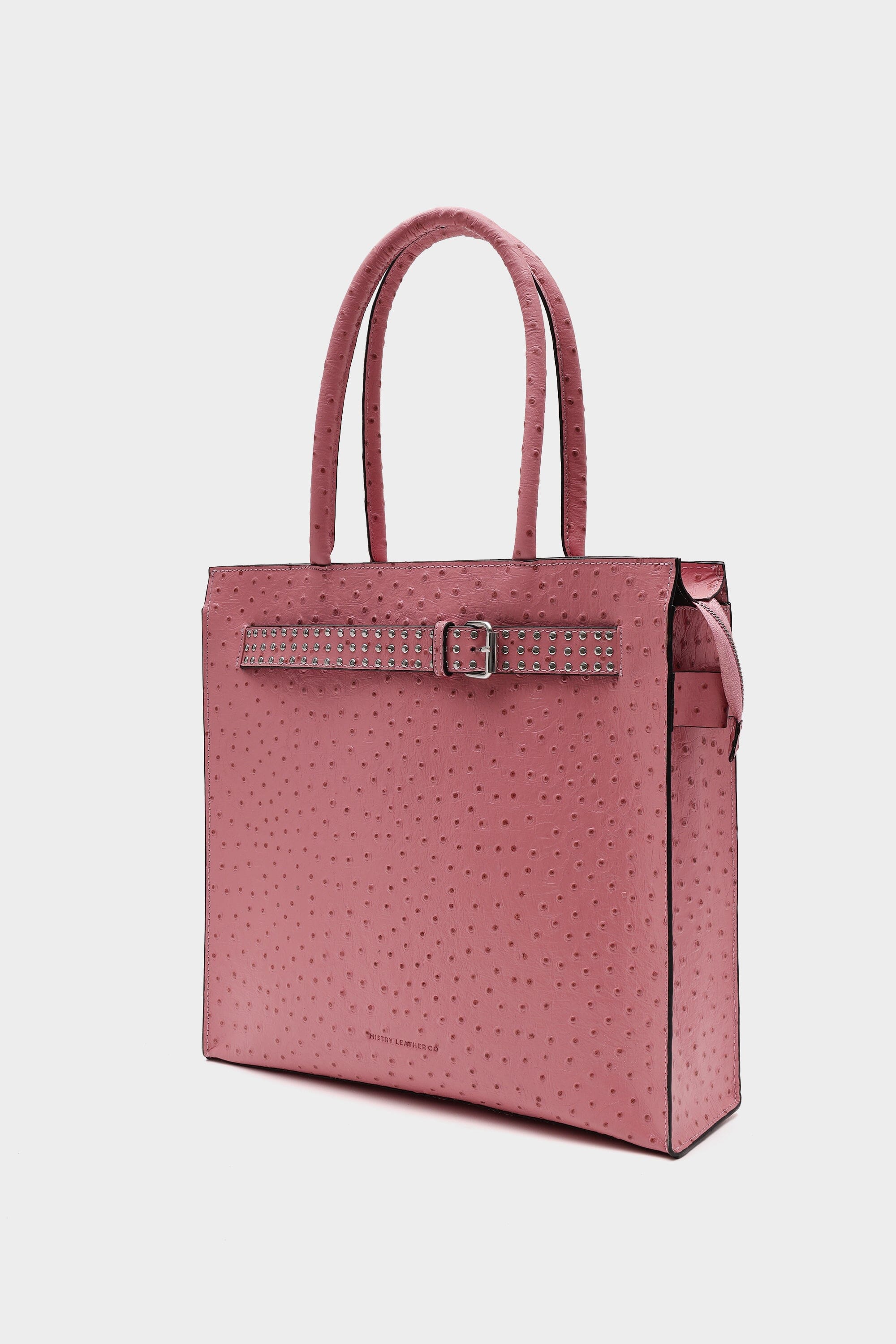 Box Tote Pink Ostrich with Buckled Details