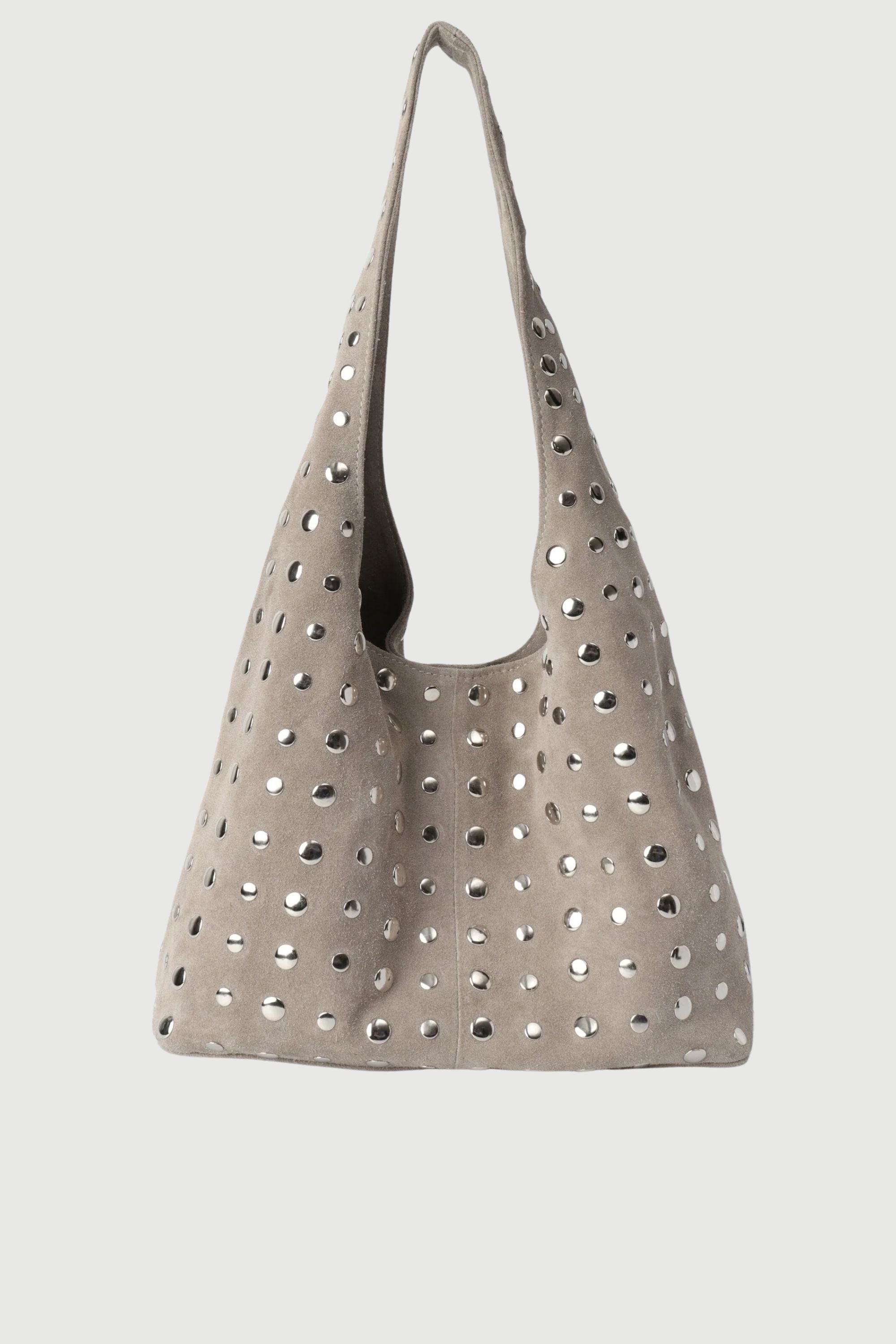 Icon Studded Tote in Off White Suede