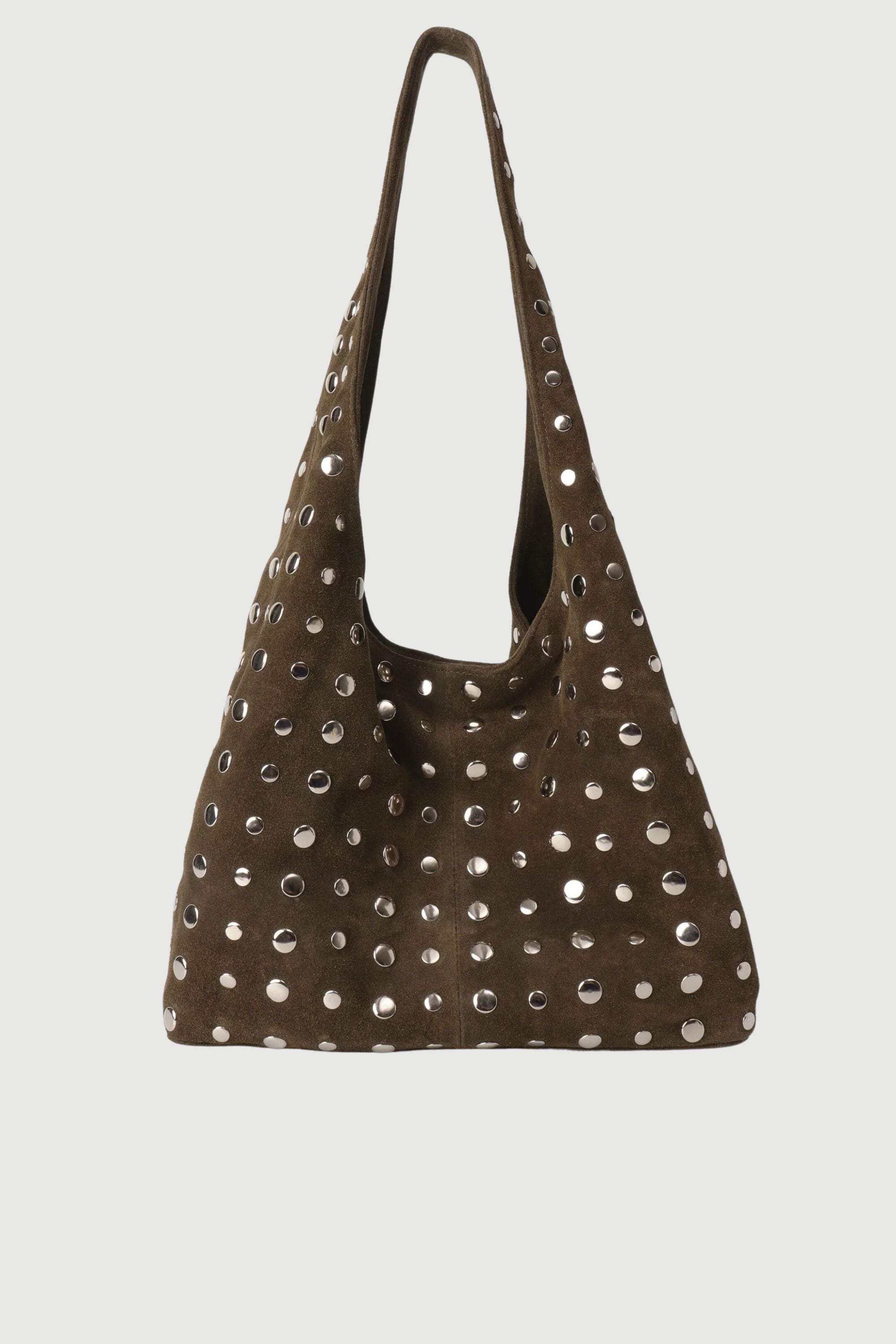 Icon Studded Tote in Olive Green Suede