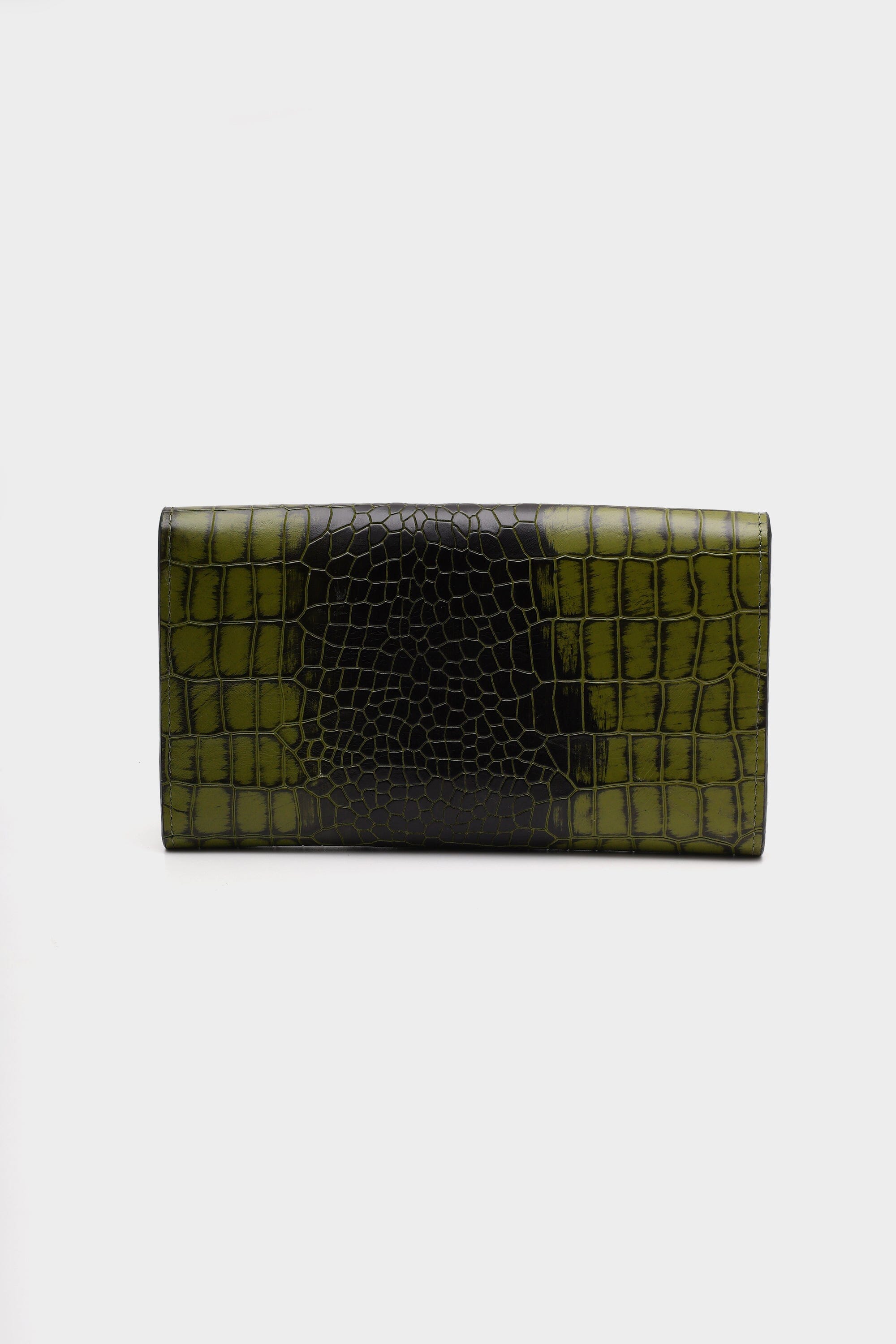 Croc-Embossed Leather Wallet In Dark Olive