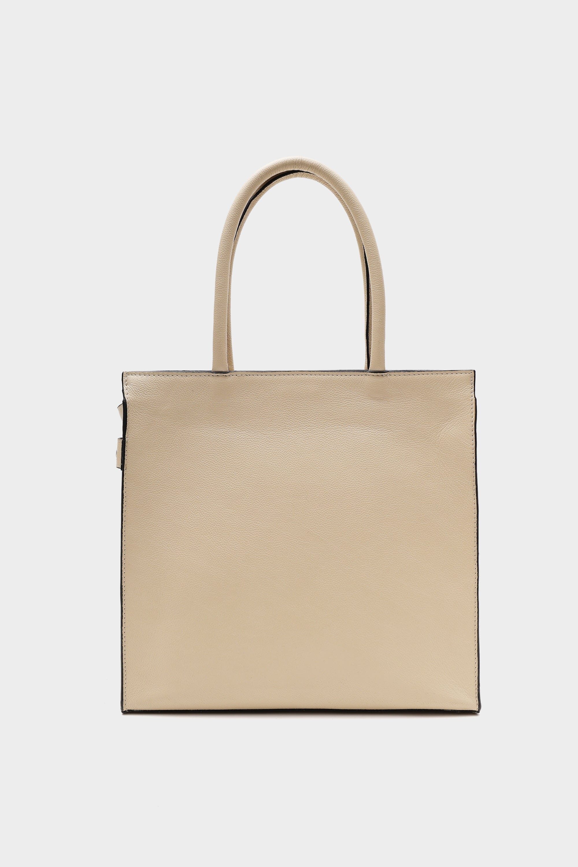 Box Tote in Ecru with Buckled Details