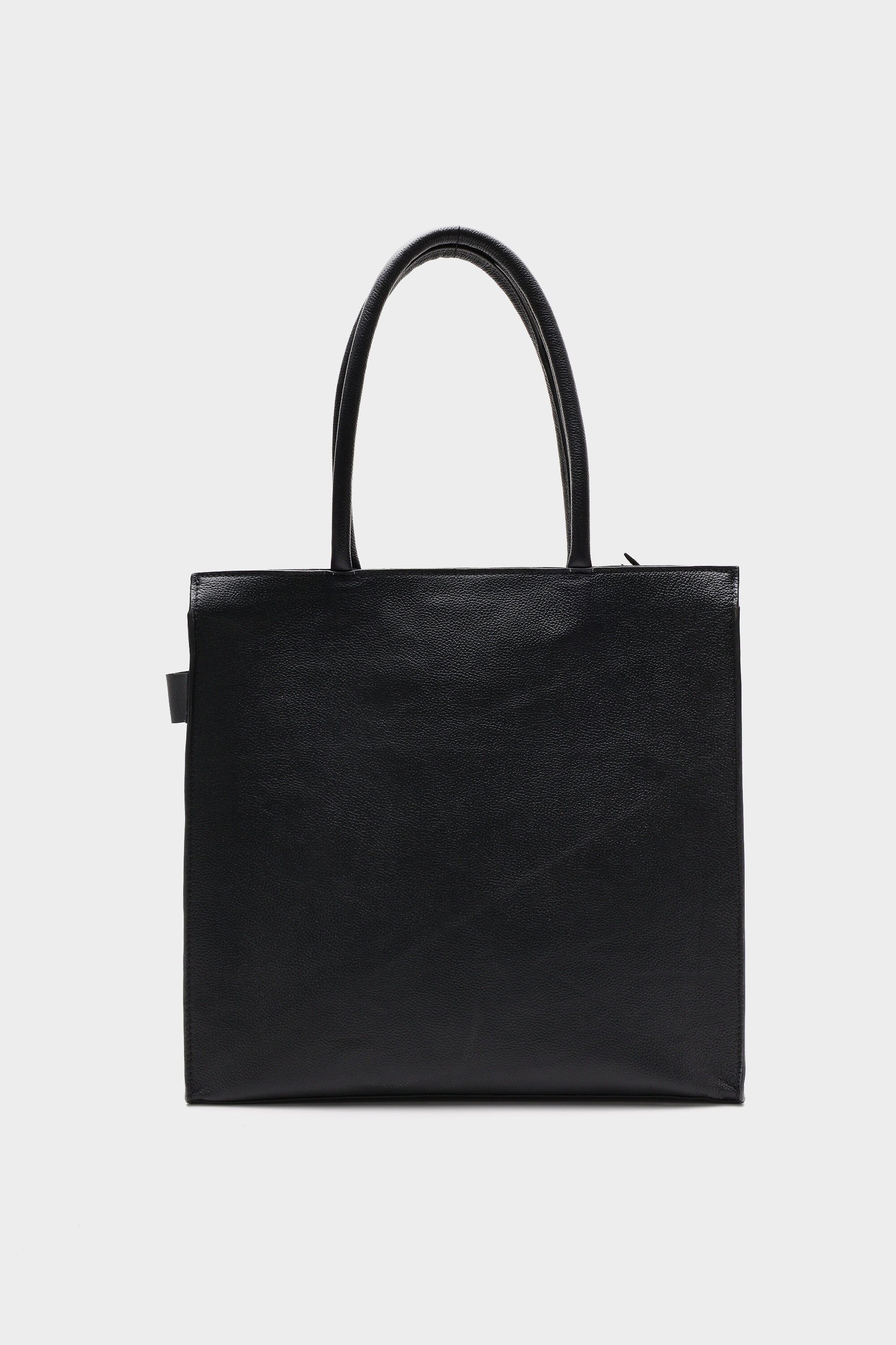 Box Tote in Pebbled Black with Buckled Details