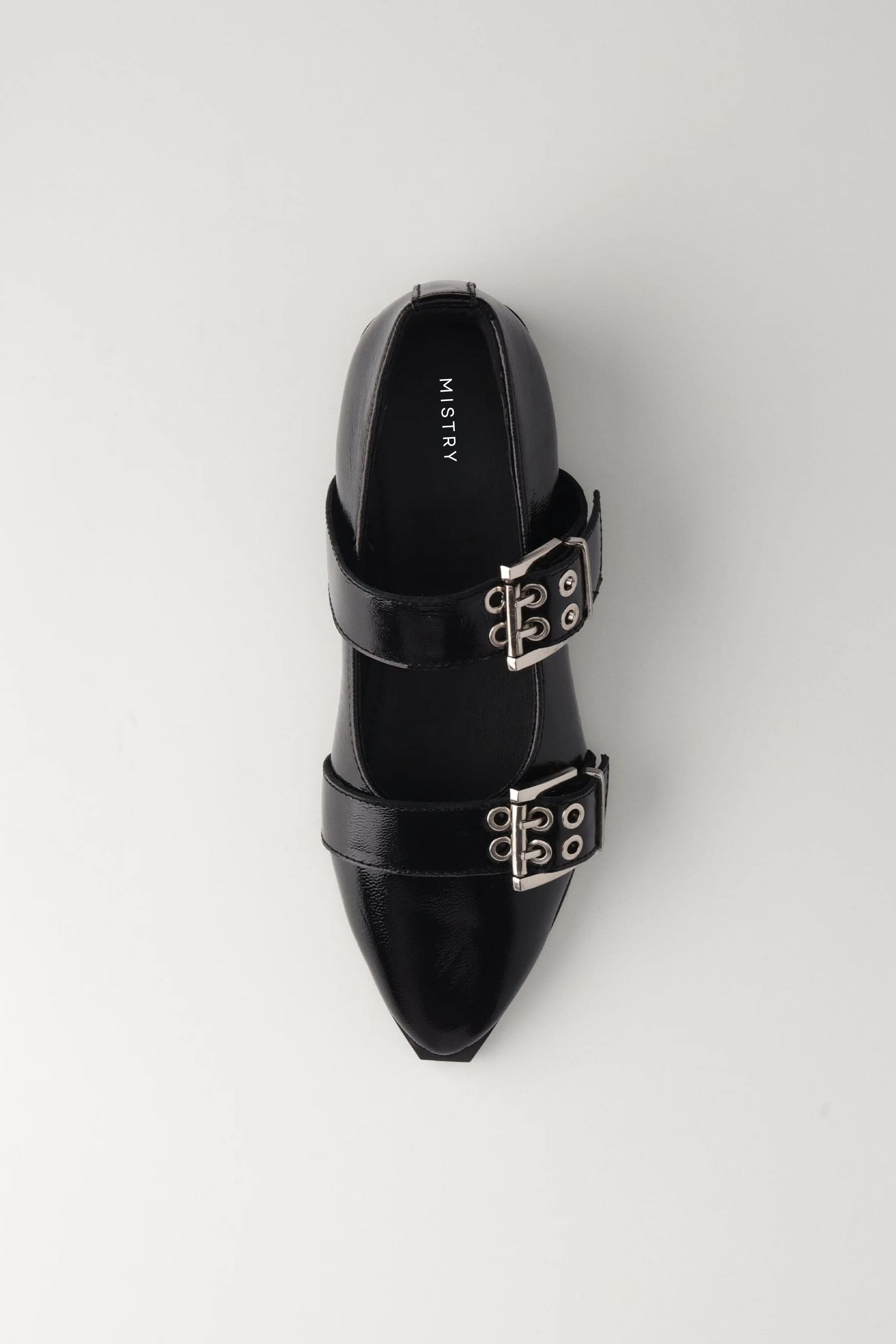 Buckled Ballet Flats in Black Patent Leather