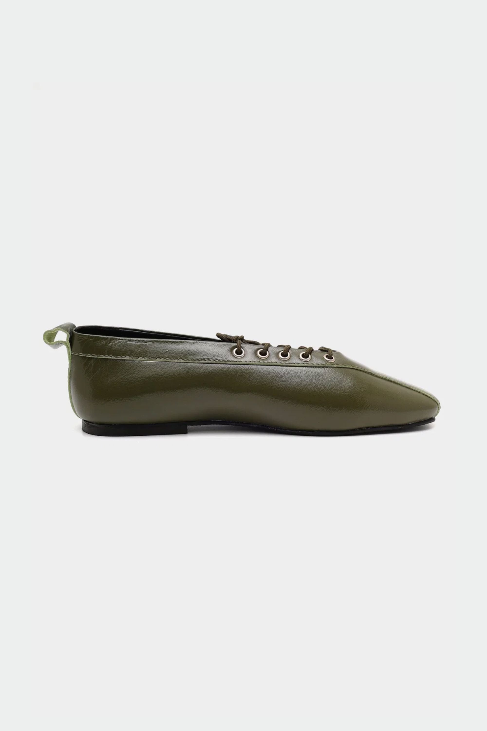 Lace-Up Ballerinas In Olive Green