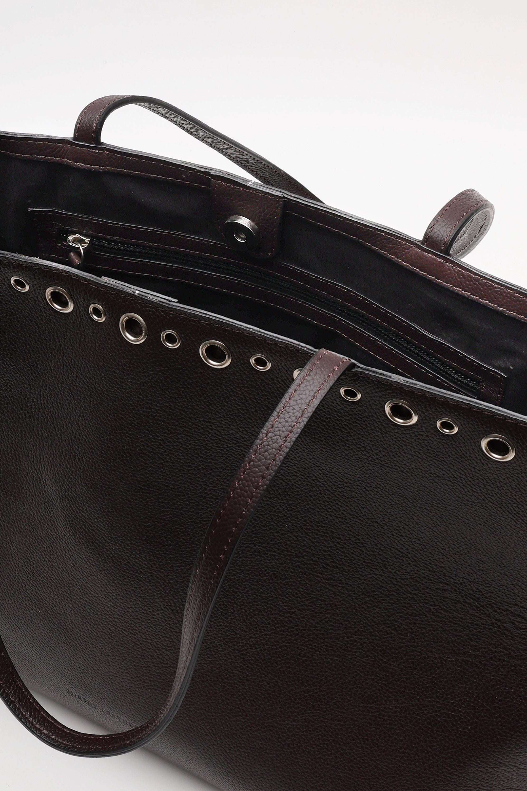 Basic Tote in Pebbled Brown with Eyelet Details