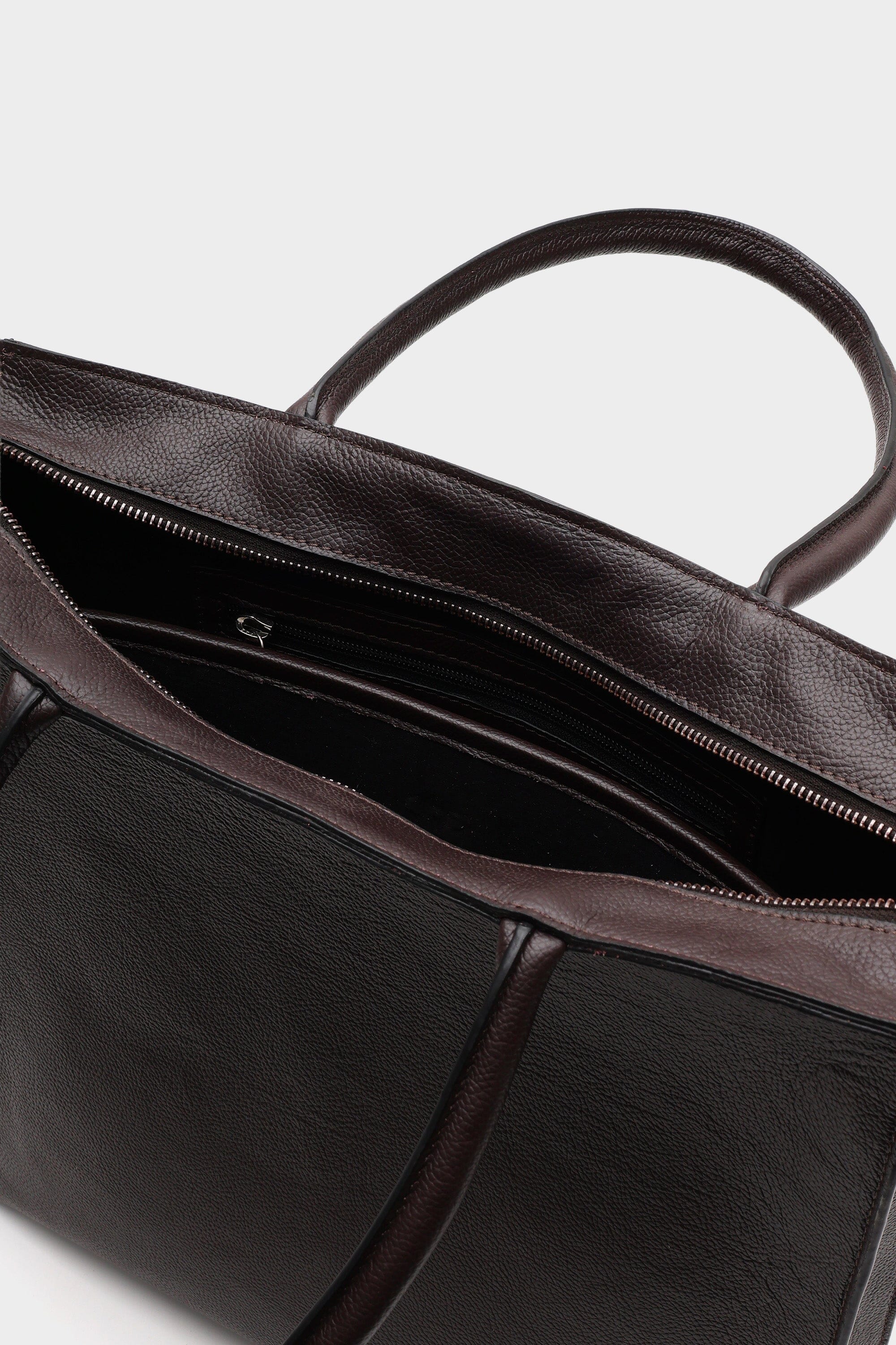 Box Tote in Pebbled Brown with Buckled Details