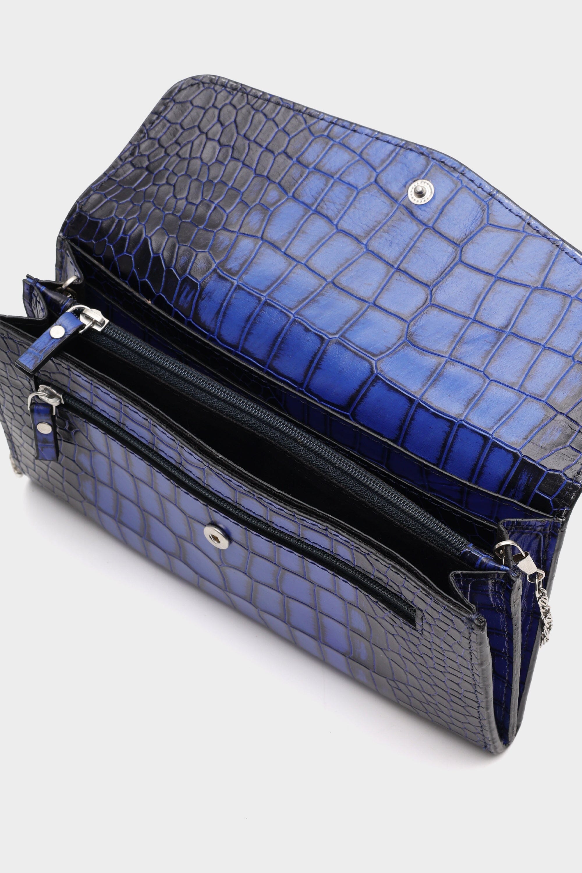Croc-Embossed Leather Wallet In Midnight Blue