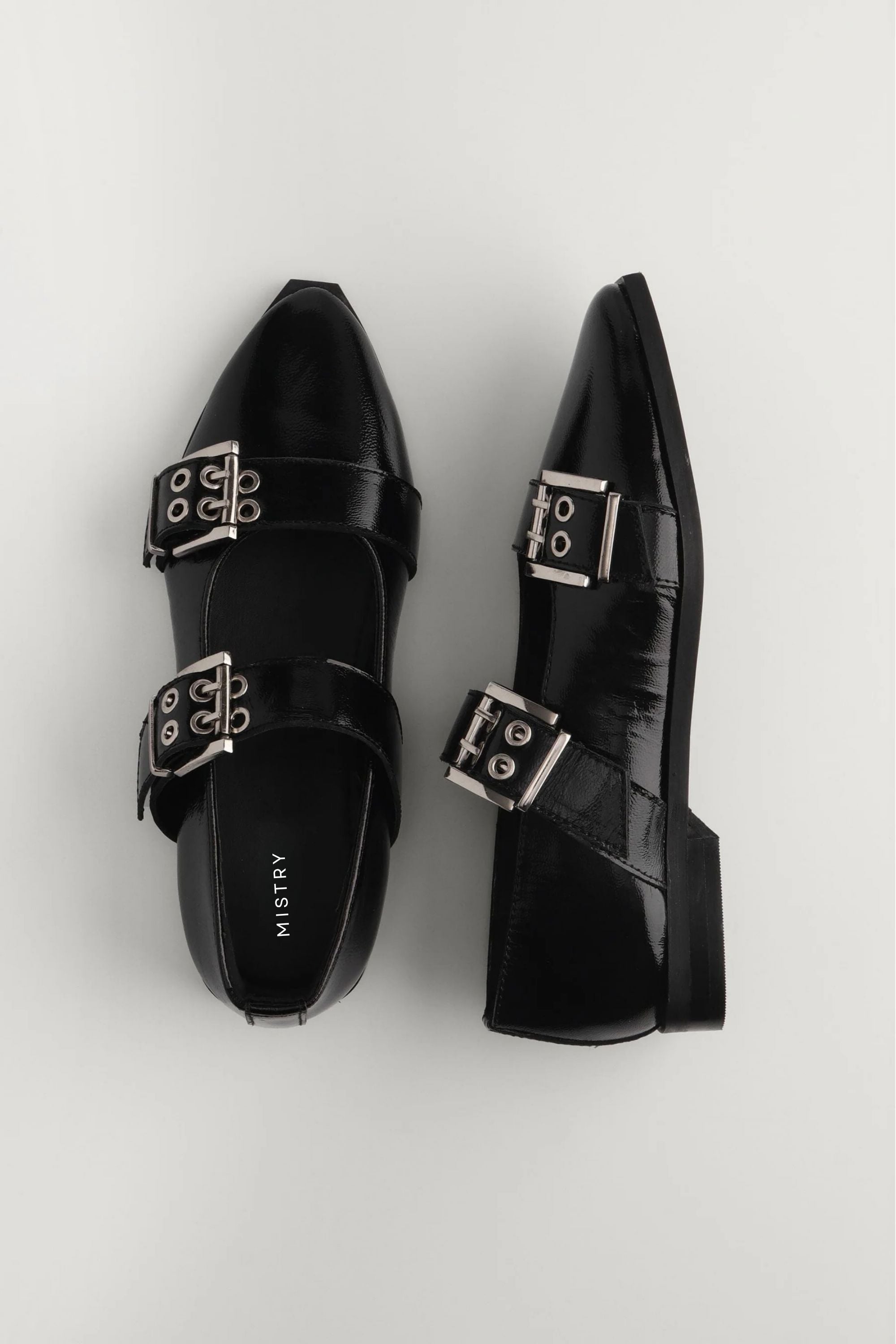 Buckled Ballet Flats in Black Patent Leather