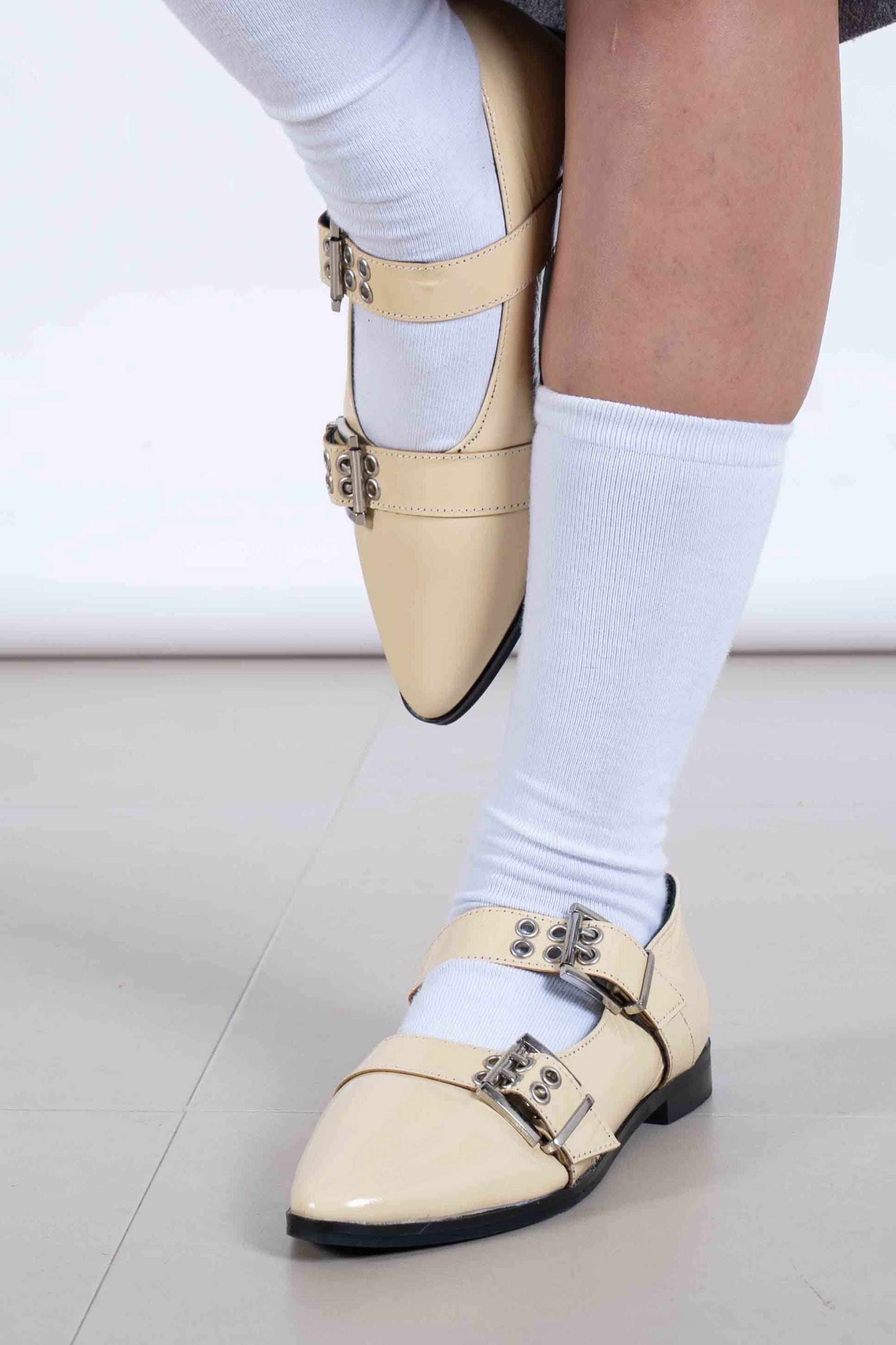 Buckled Ballet Flats in Butter Yellow