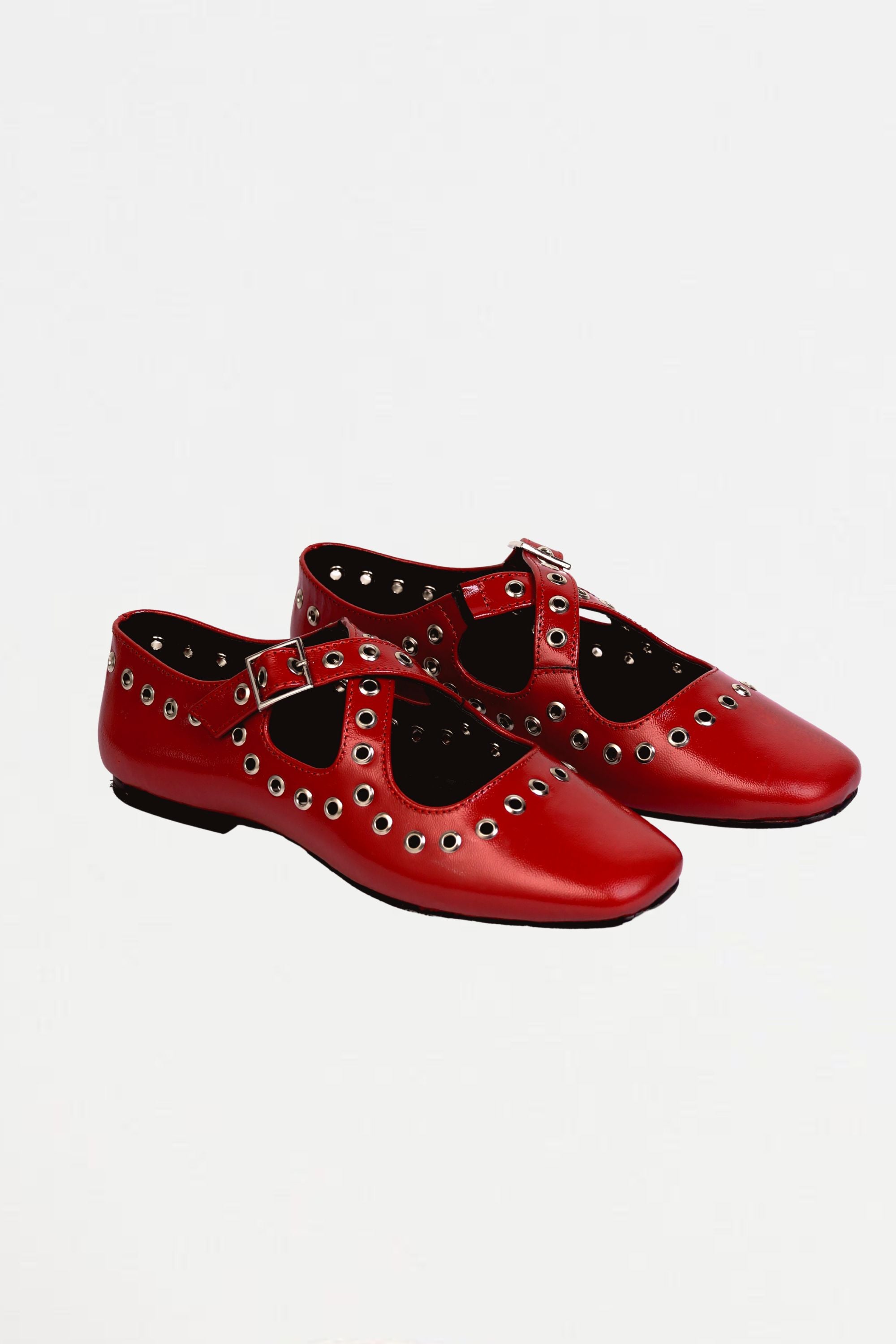 Red Crux Ballerinas with Grommets