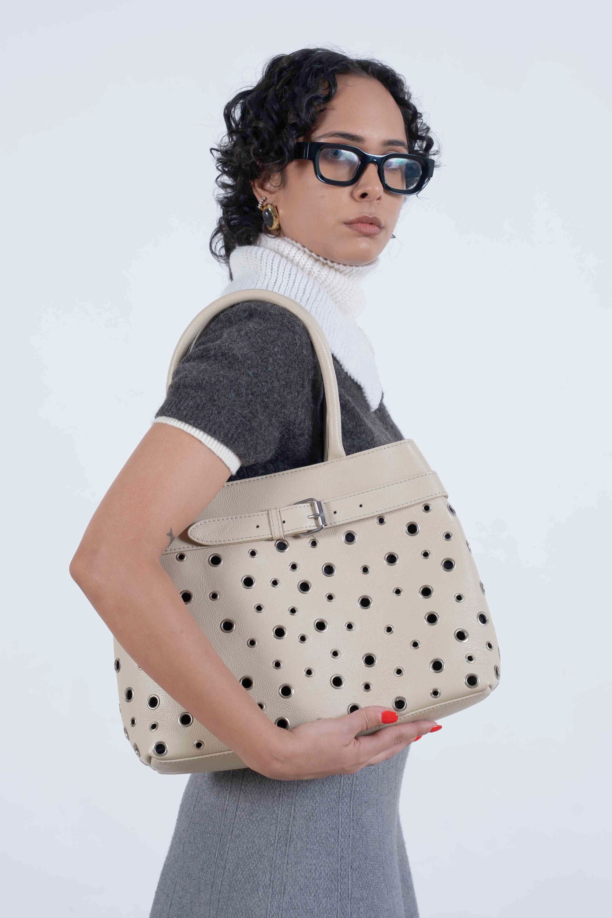 Becky in Pebbled Off White Leather