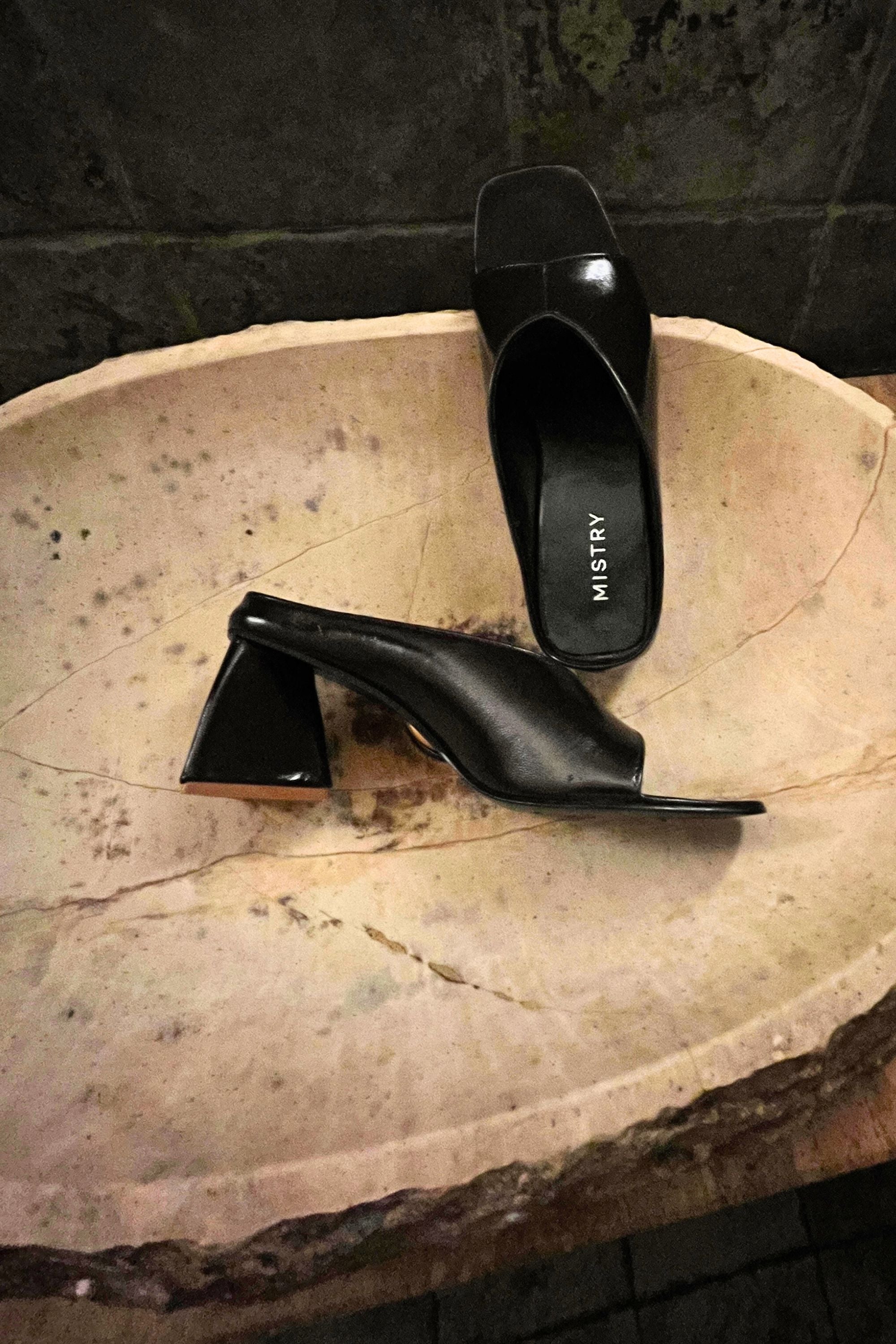 Vea Block Heels in Black Patent Leather
