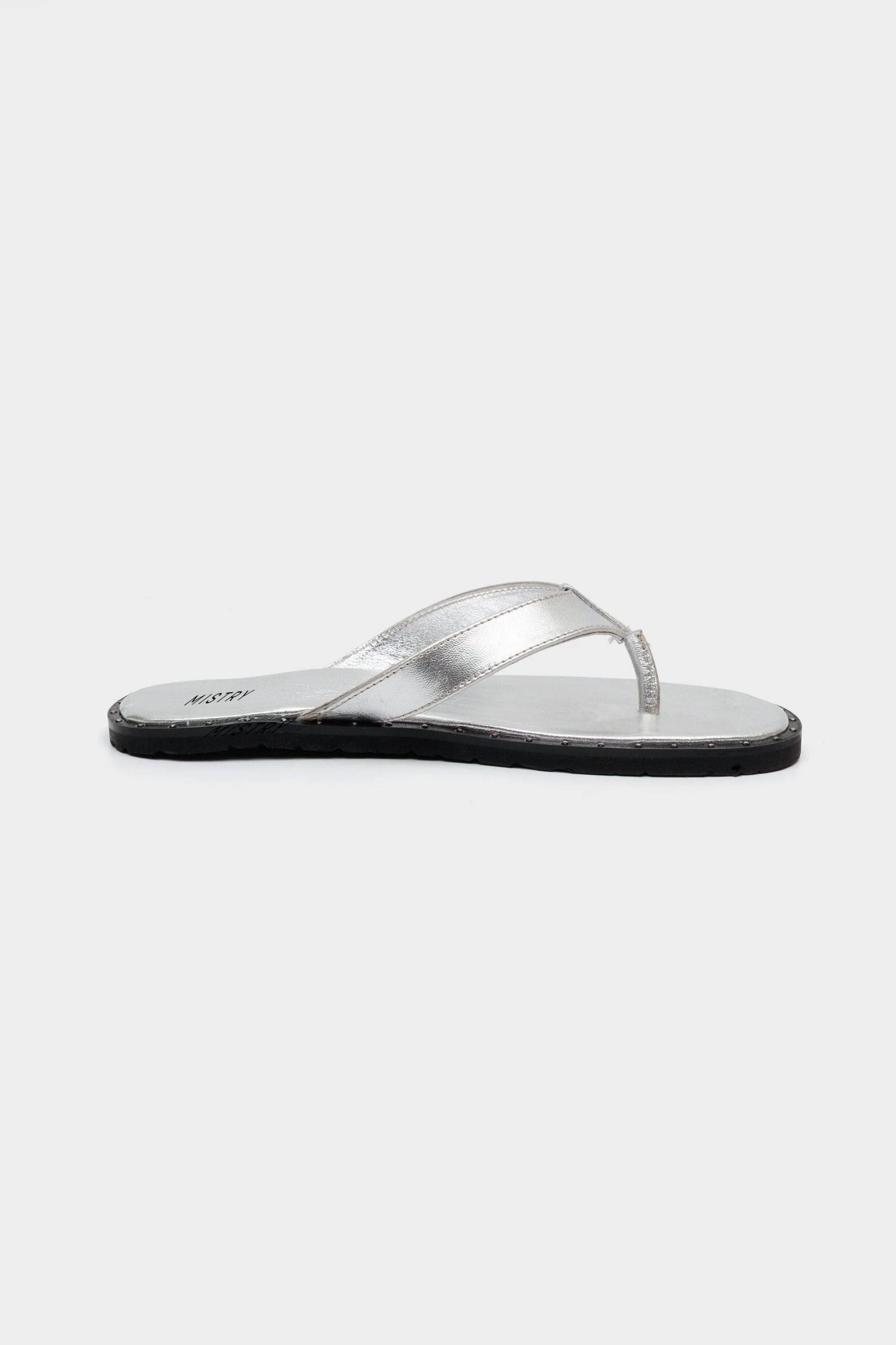 Bare Flip Flops in Crushed Silver with Studded Detailing