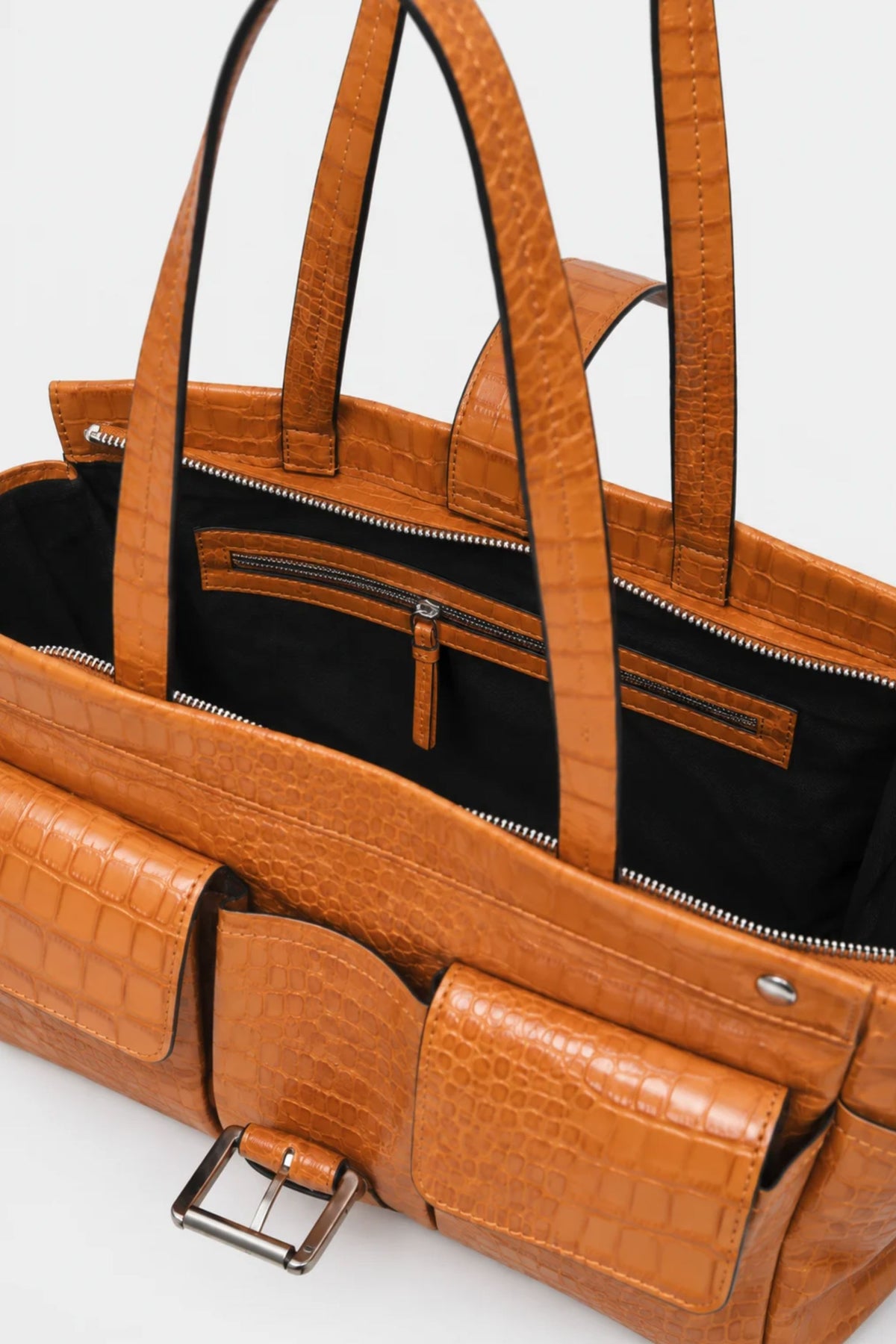 Rover Tote in Orange Croc Embossed Leather
