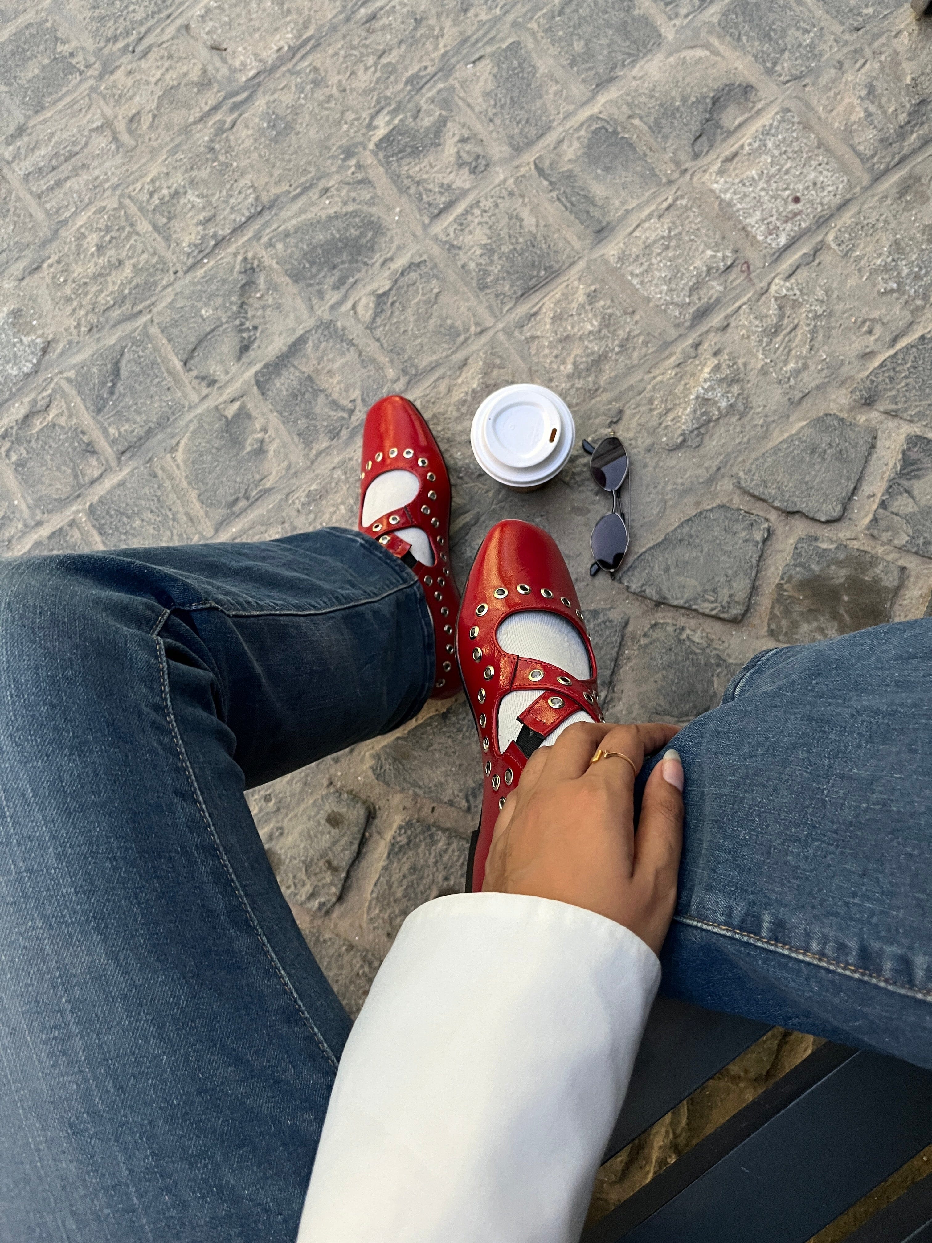 Red Crux Ballerinas with Grommets