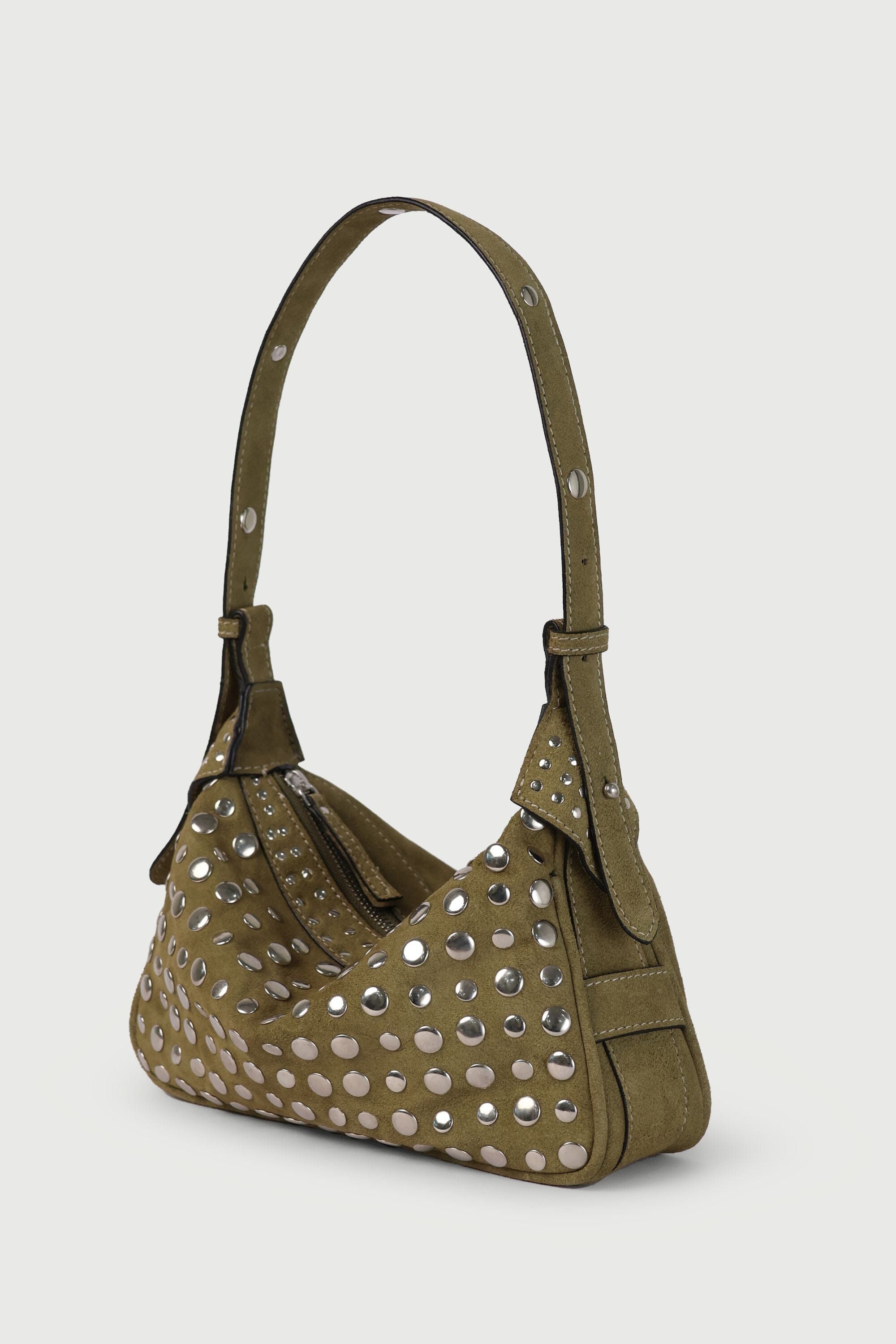 Icon Studded Baguette in Olive Green