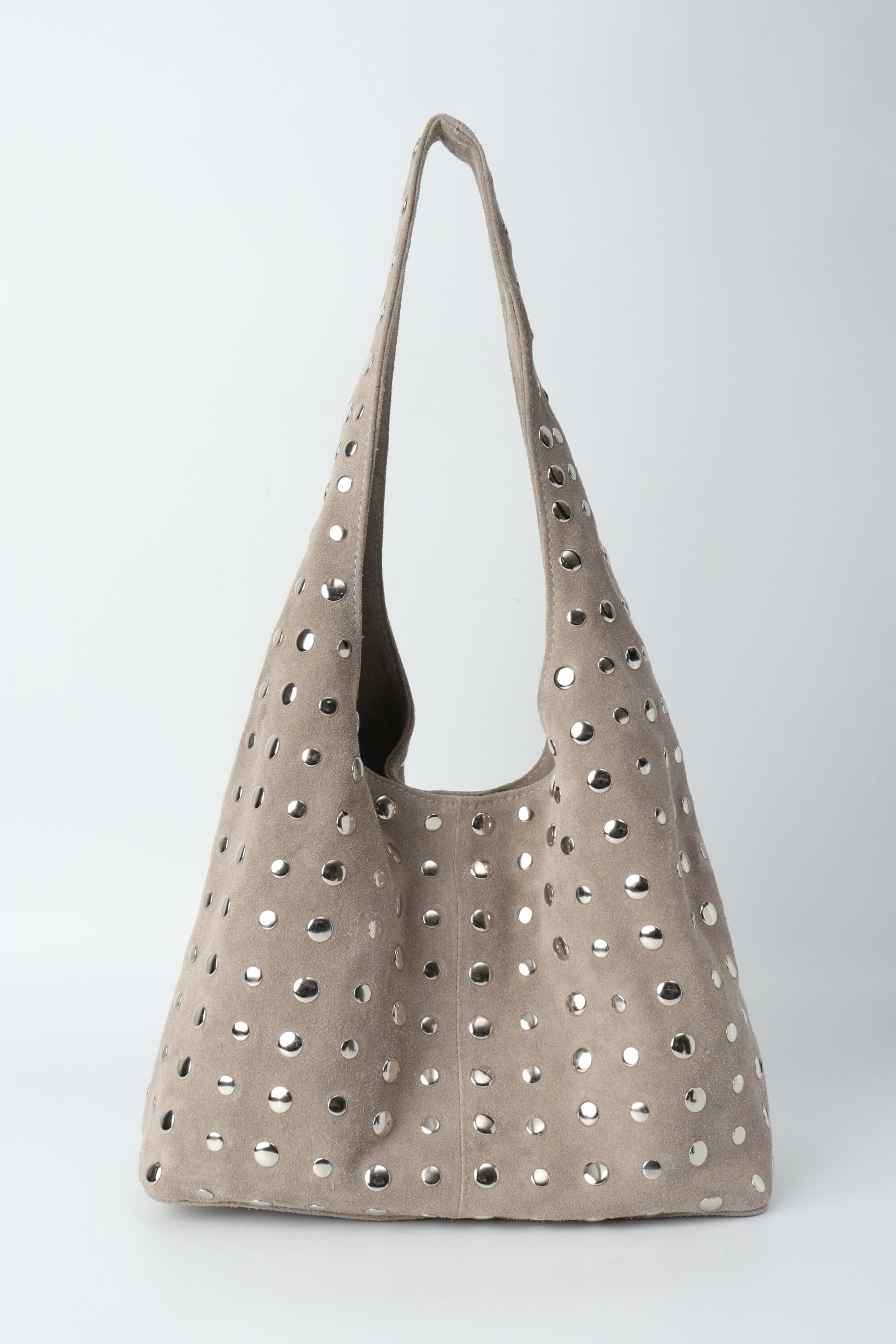 Icon Studded Tote in Off White Suede