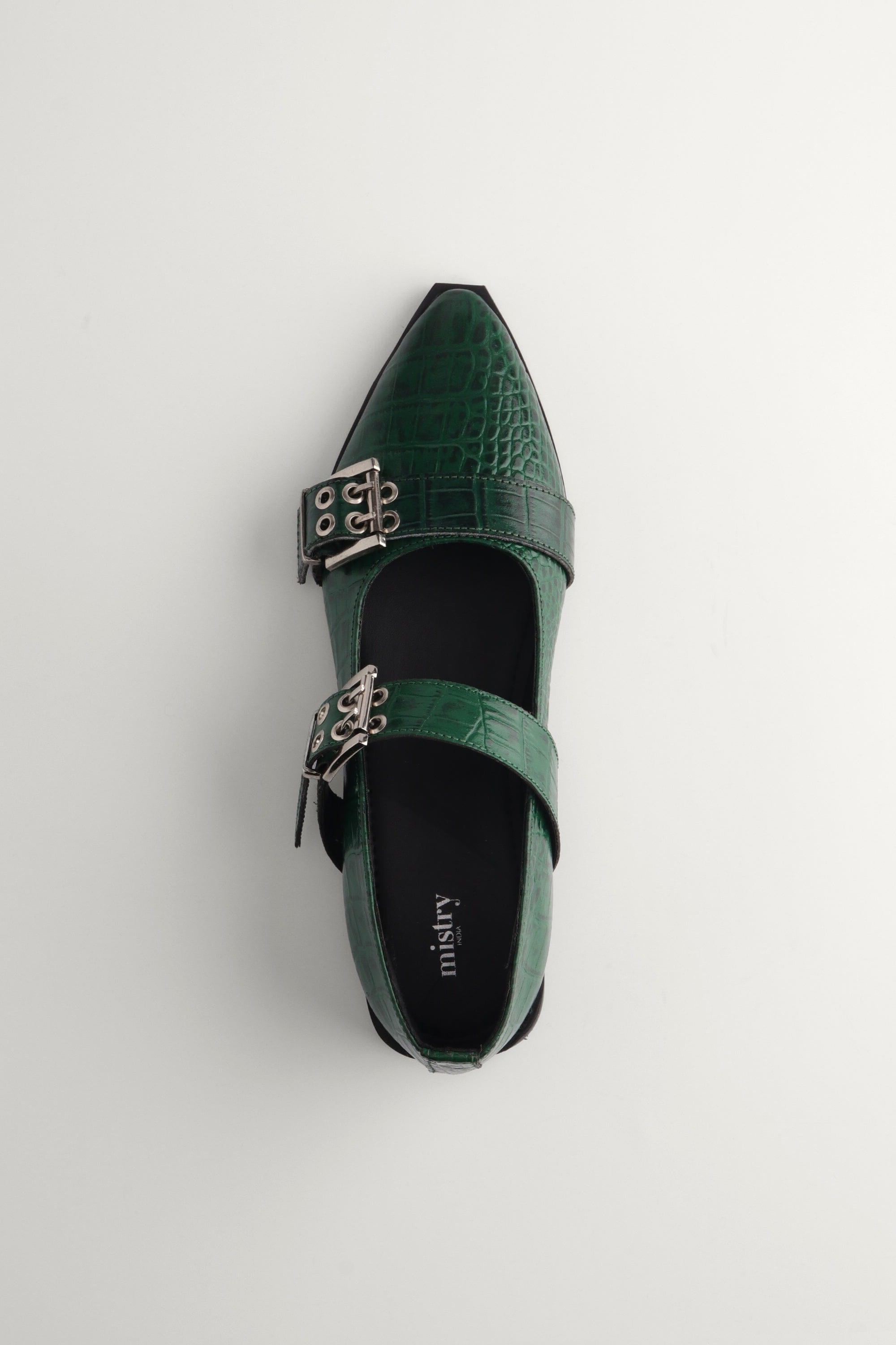 Buckled Ballet Flats in Forest Green