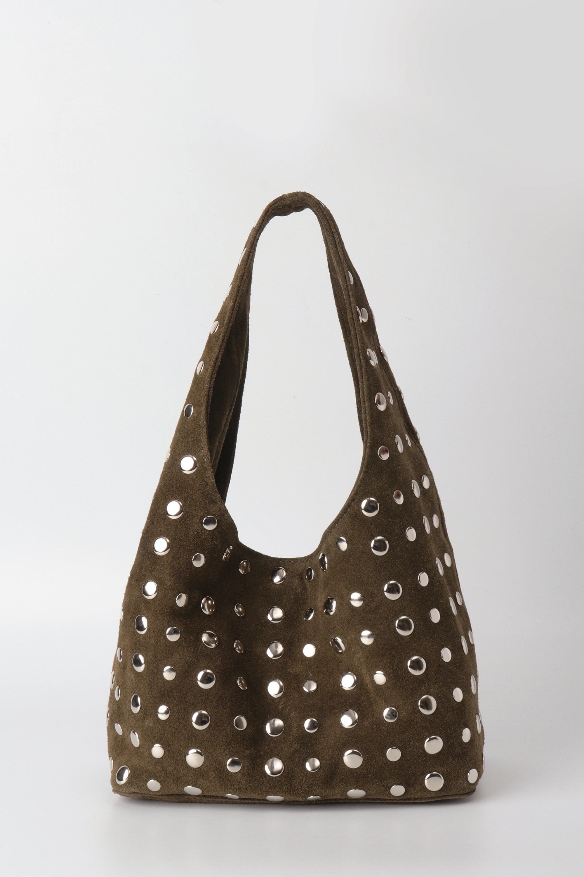 Icon Studded Midi in Olive Green Suede