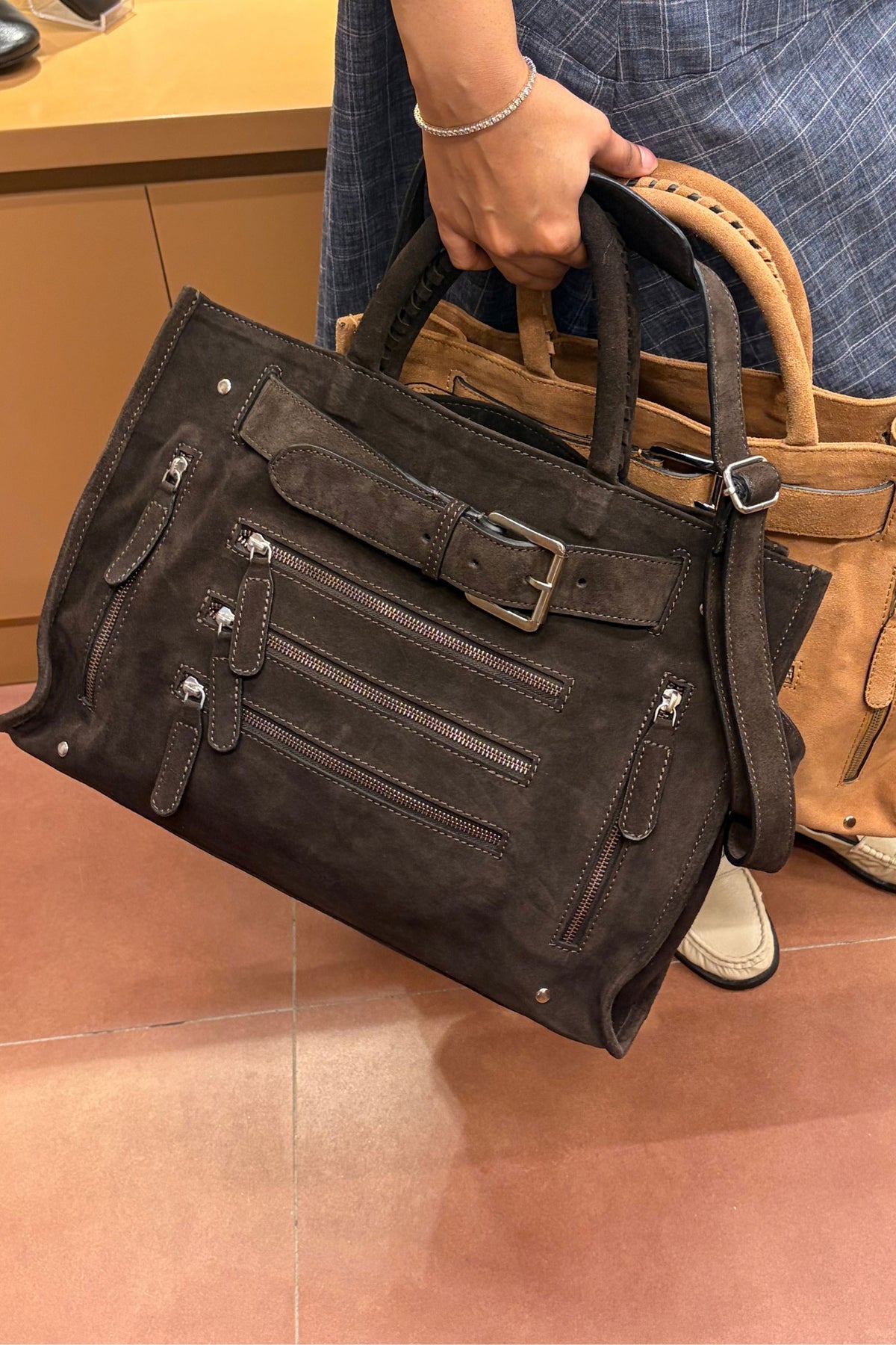 Cargo Tote in Brown Suede