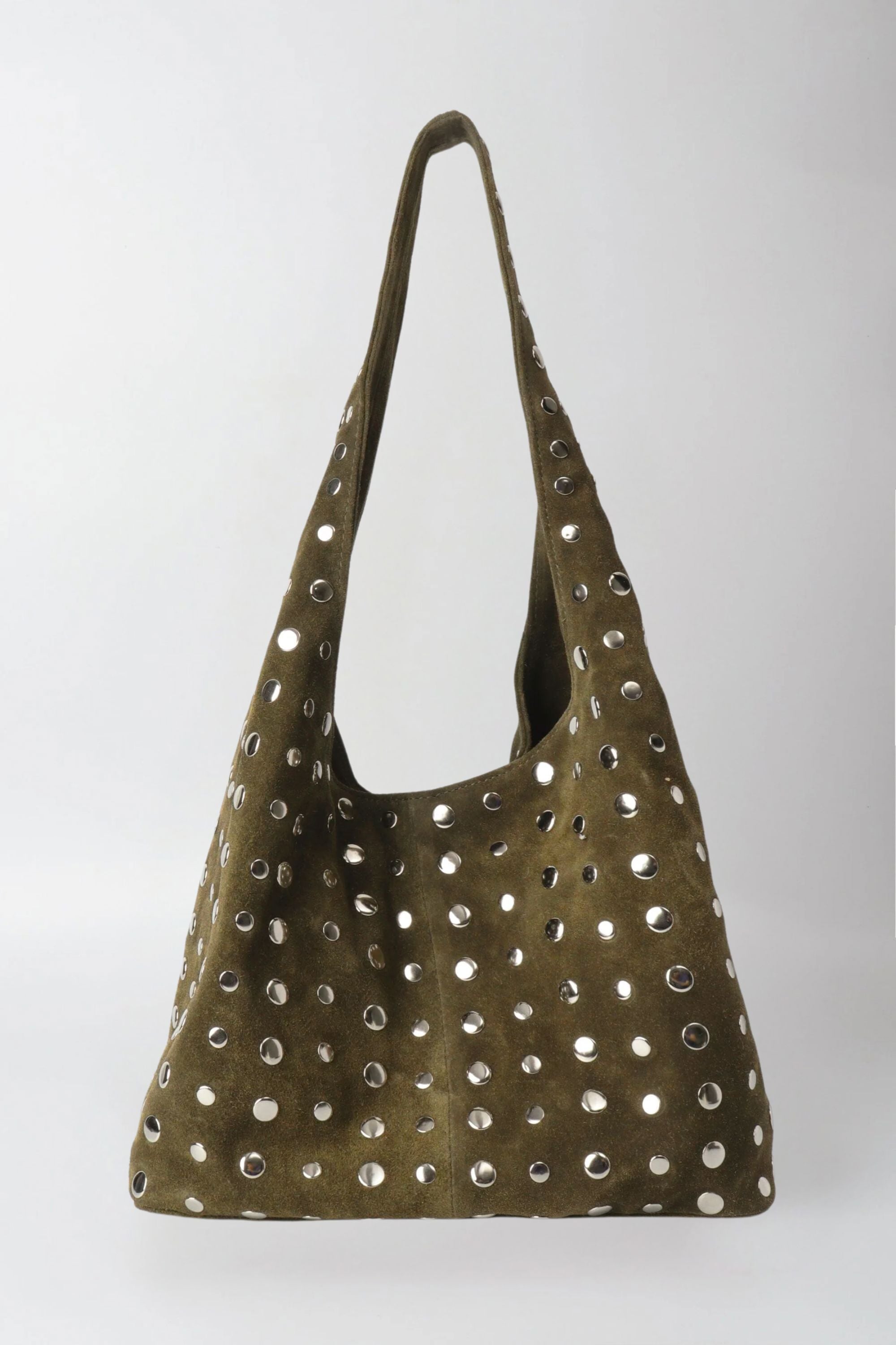 Icon Studded Tote in Olive Green Suede