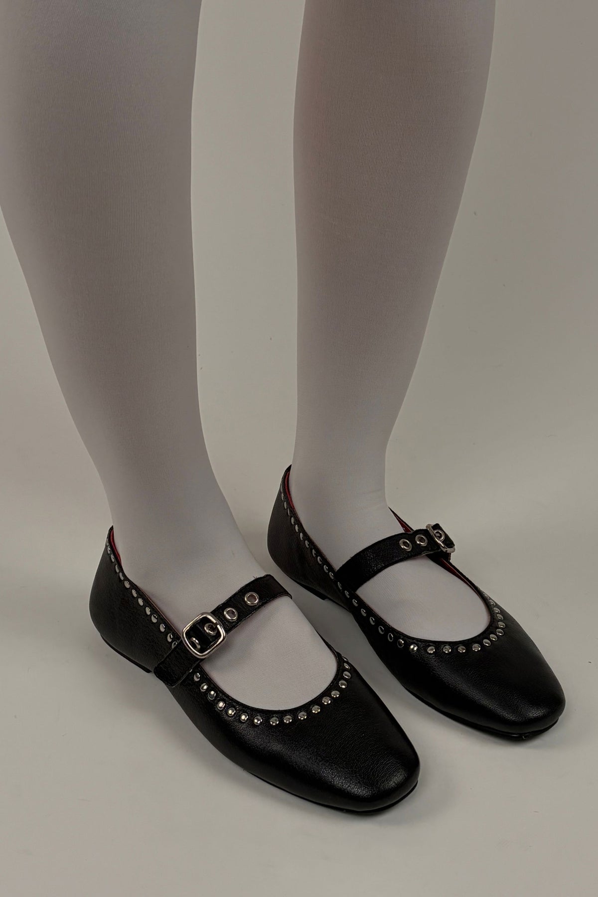 Black Ballet Flats with Rivet Detailing