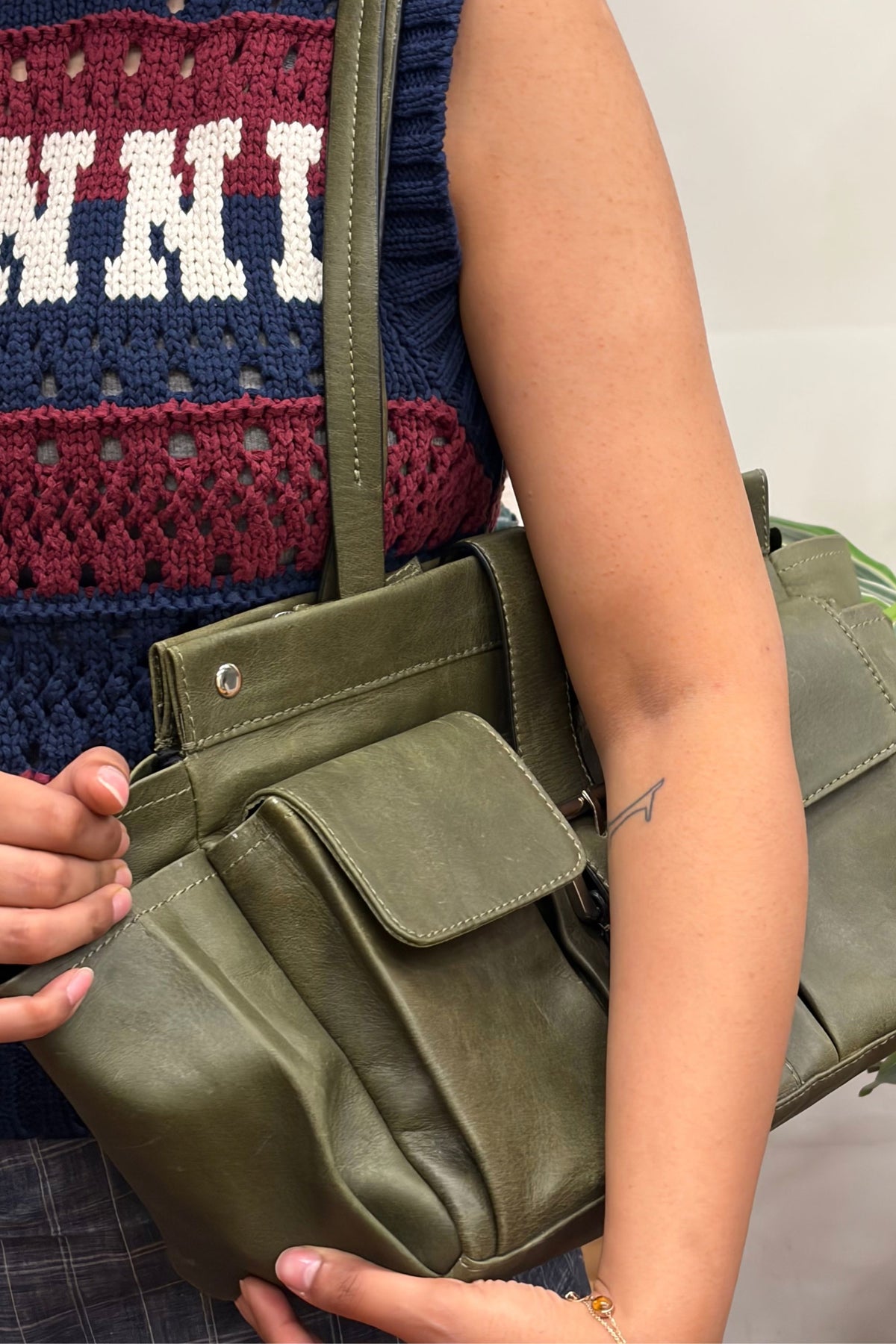 Rover Tote in Olive Green with Buckled Detailing