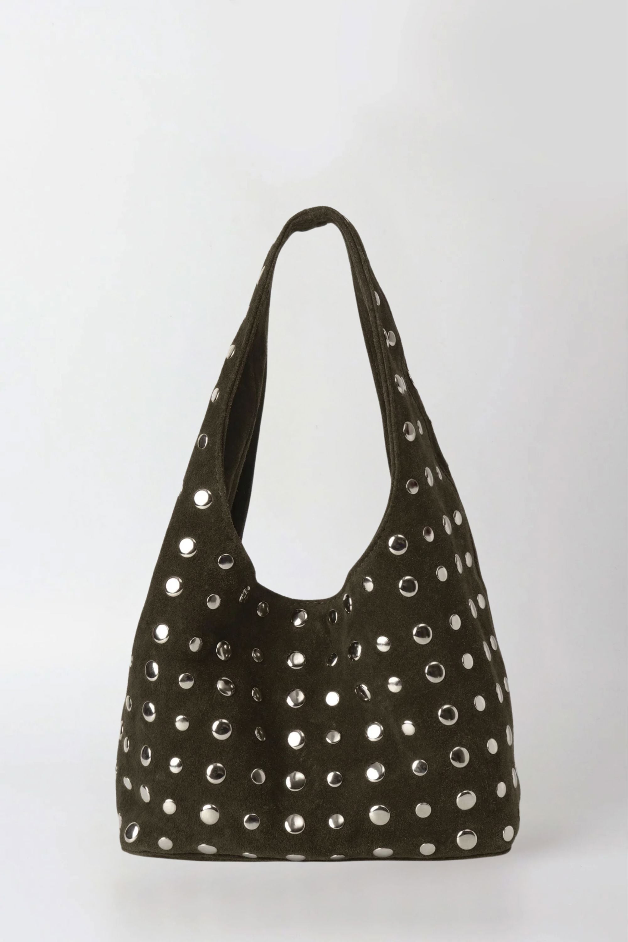 Icon Studded Midi in Olive Green Suede