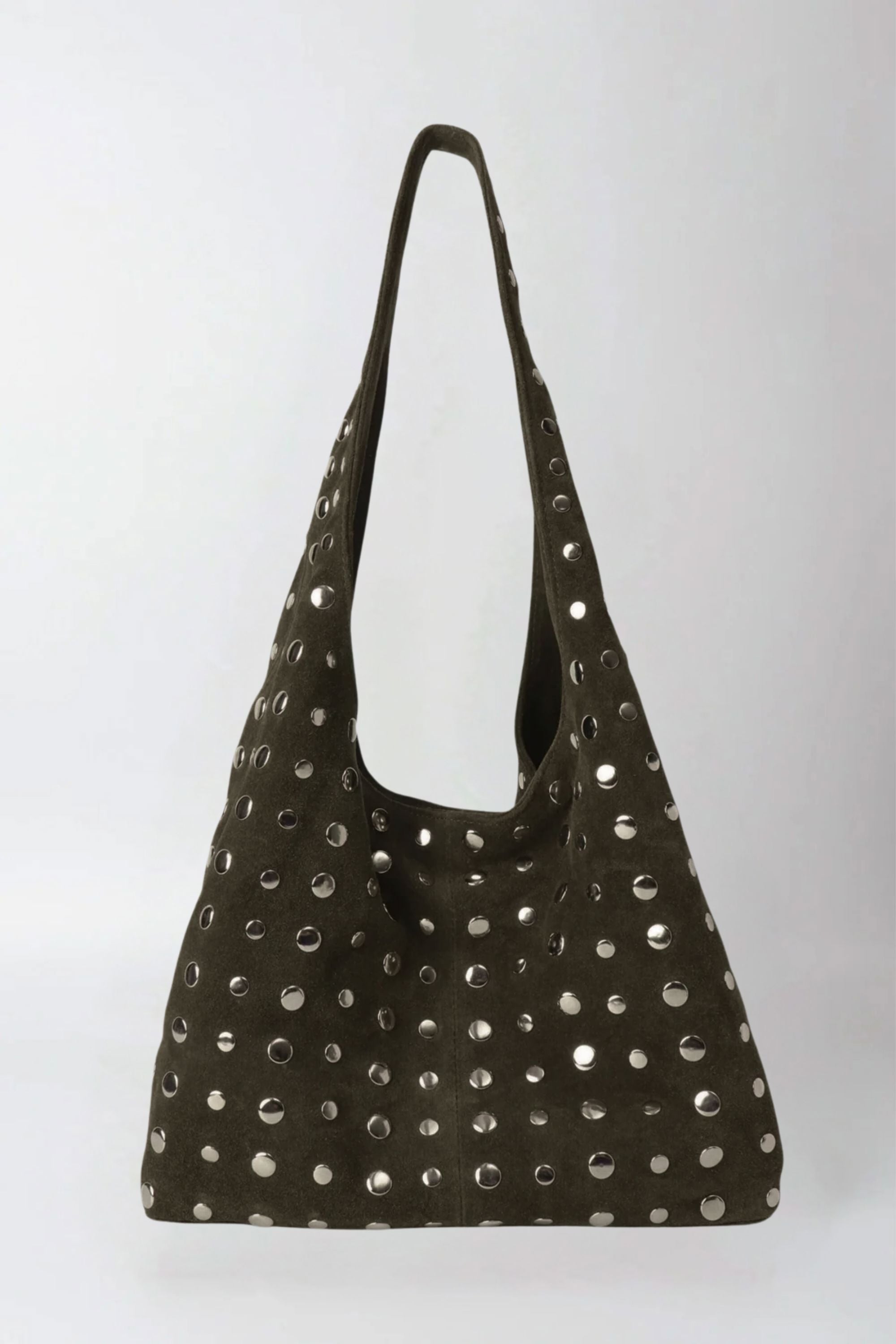 Icon Studded Tote in Olive Green Suede