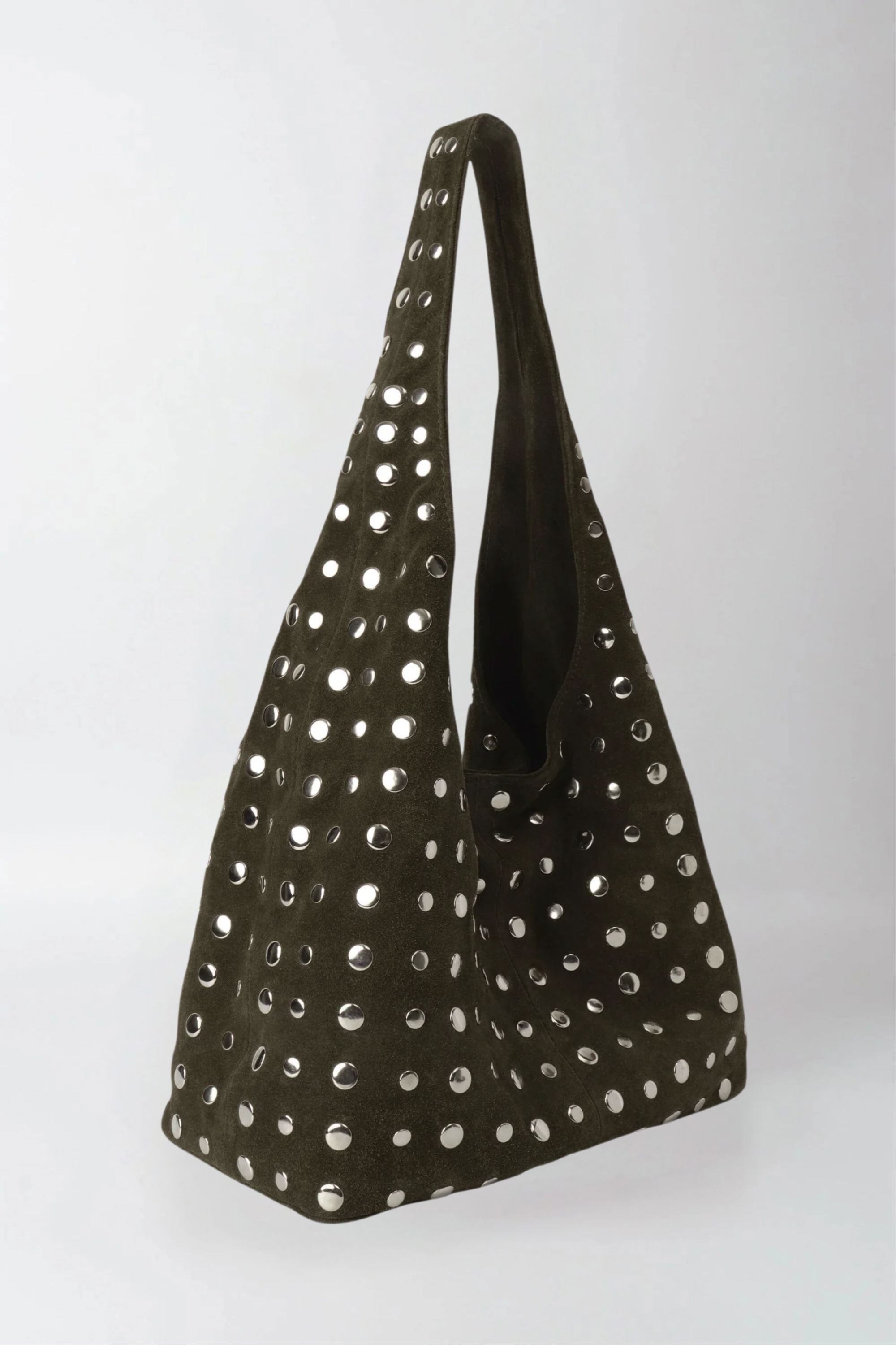 Icon Studded Tote in Olive Green Suede