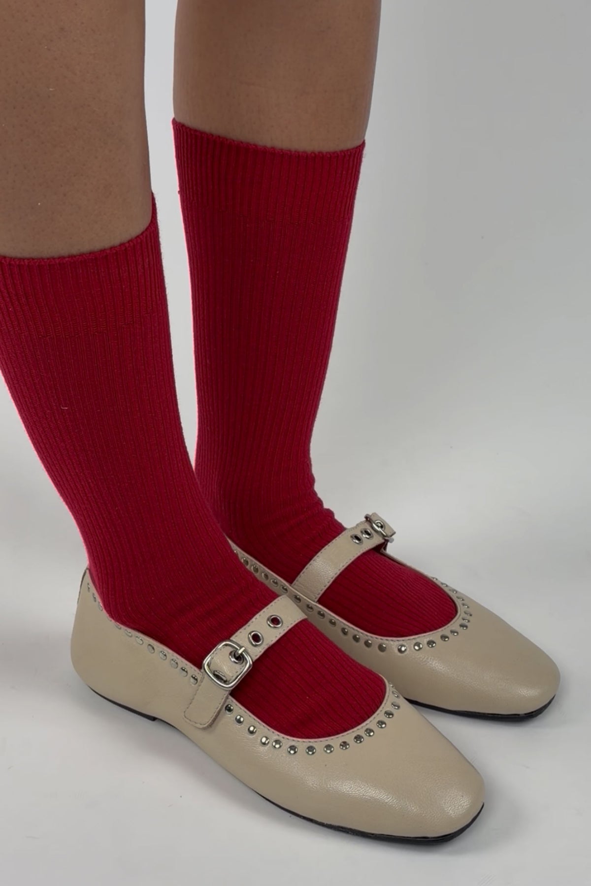 Ecru Ballet Flats with Rivet Detailing