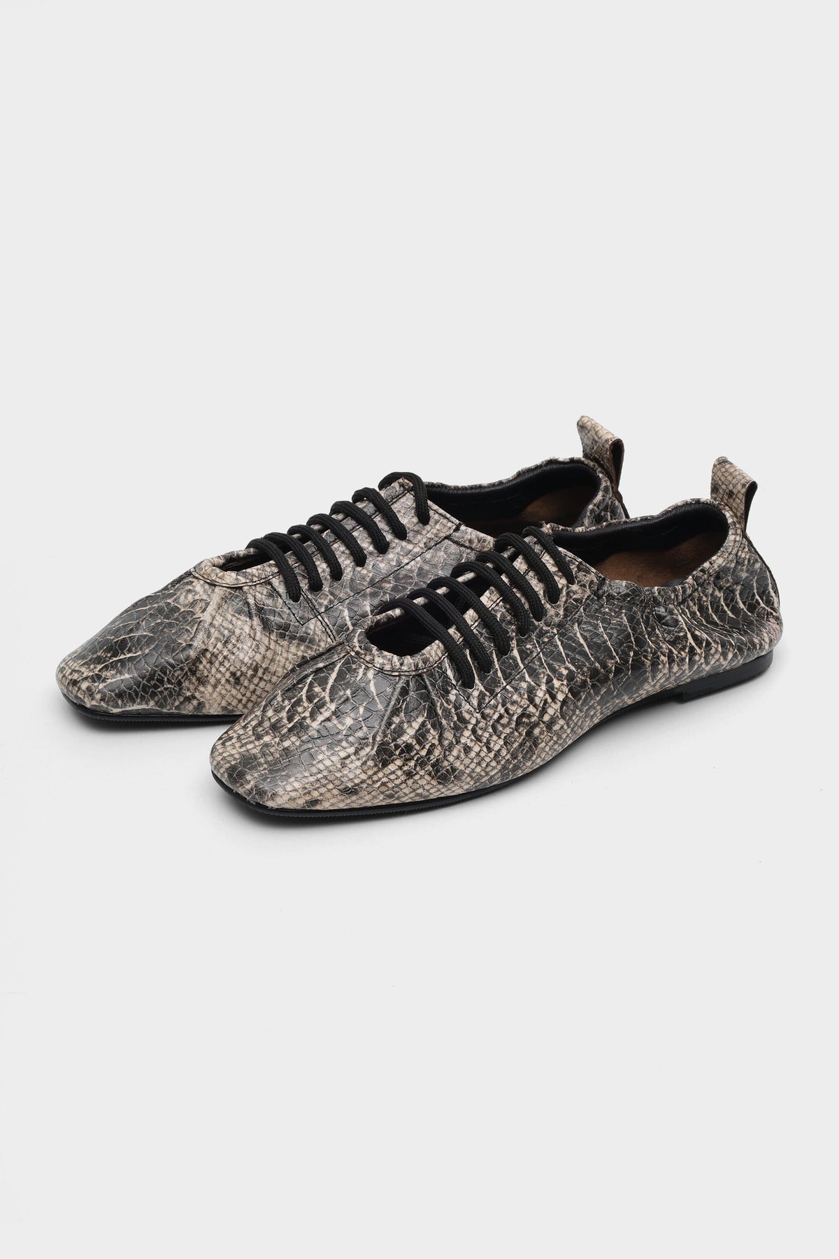 Hand-Ruched Sneaker in Taupe Snake