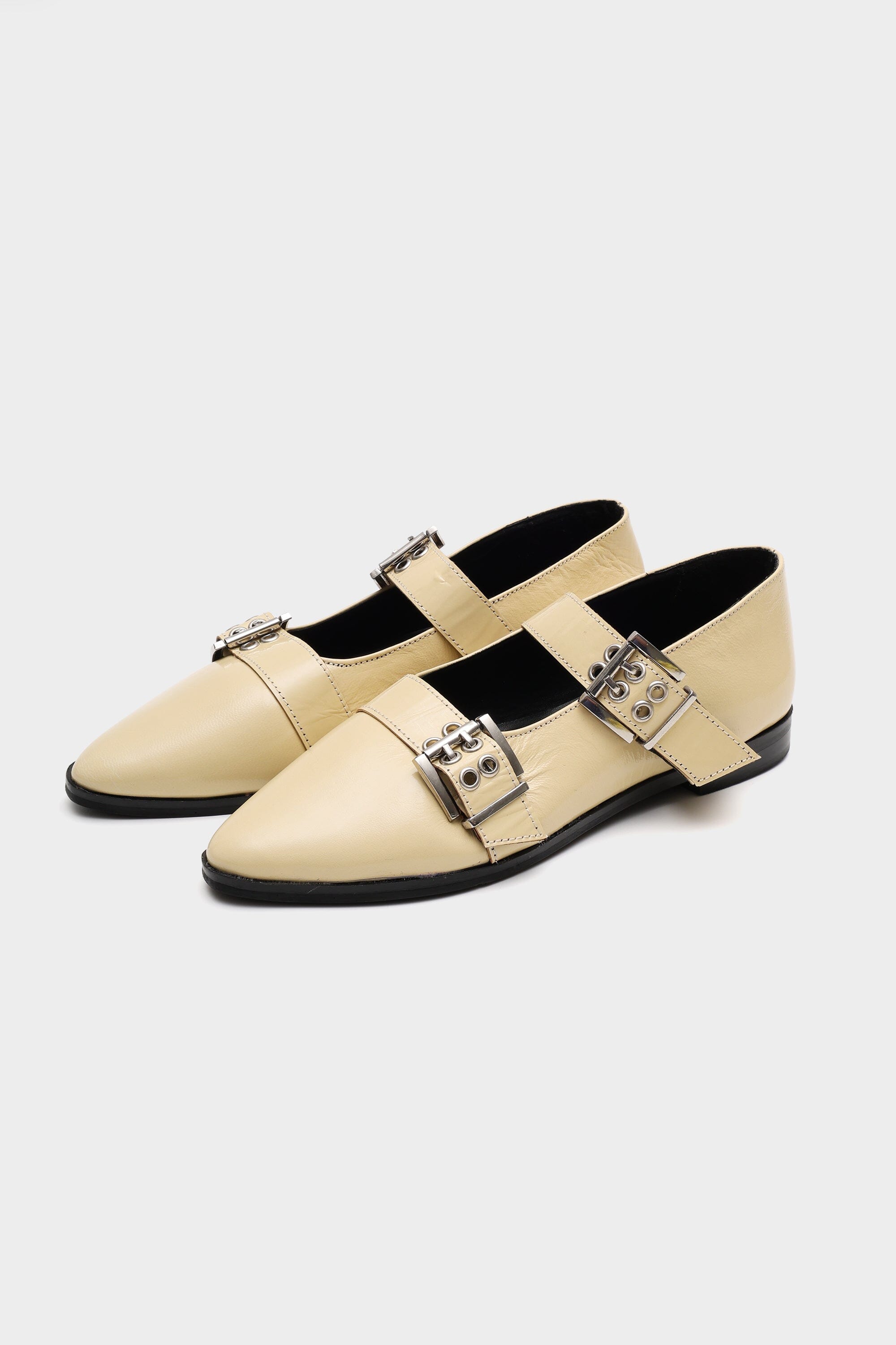 Buckled Ballet Flats in Butter Yellow